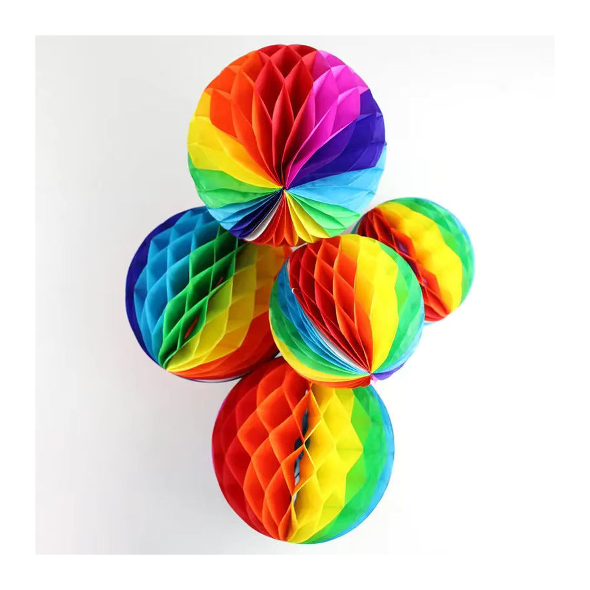 Merylover Mehrfarbige Waben-Papierblumen in Regenbogenfarben als dekorative Papierkugeln für Hochzeit, Geburtstag oder Babyparty, Durchmesser: 15 cm, 20 cm, 25 cm und 30 cm - Bild 2
