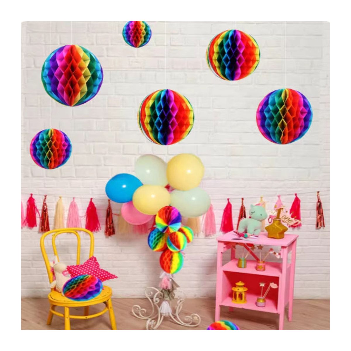Merylover Mehrfarbige Waben-Papierblumen in Regenbogenfarben als dekorative Papierkugeln für Hochzeit, Geburtstag oder Babyparty, Durchmesser: 15 cm, 20 cm, 25 cm und 30 cm - Bild 6