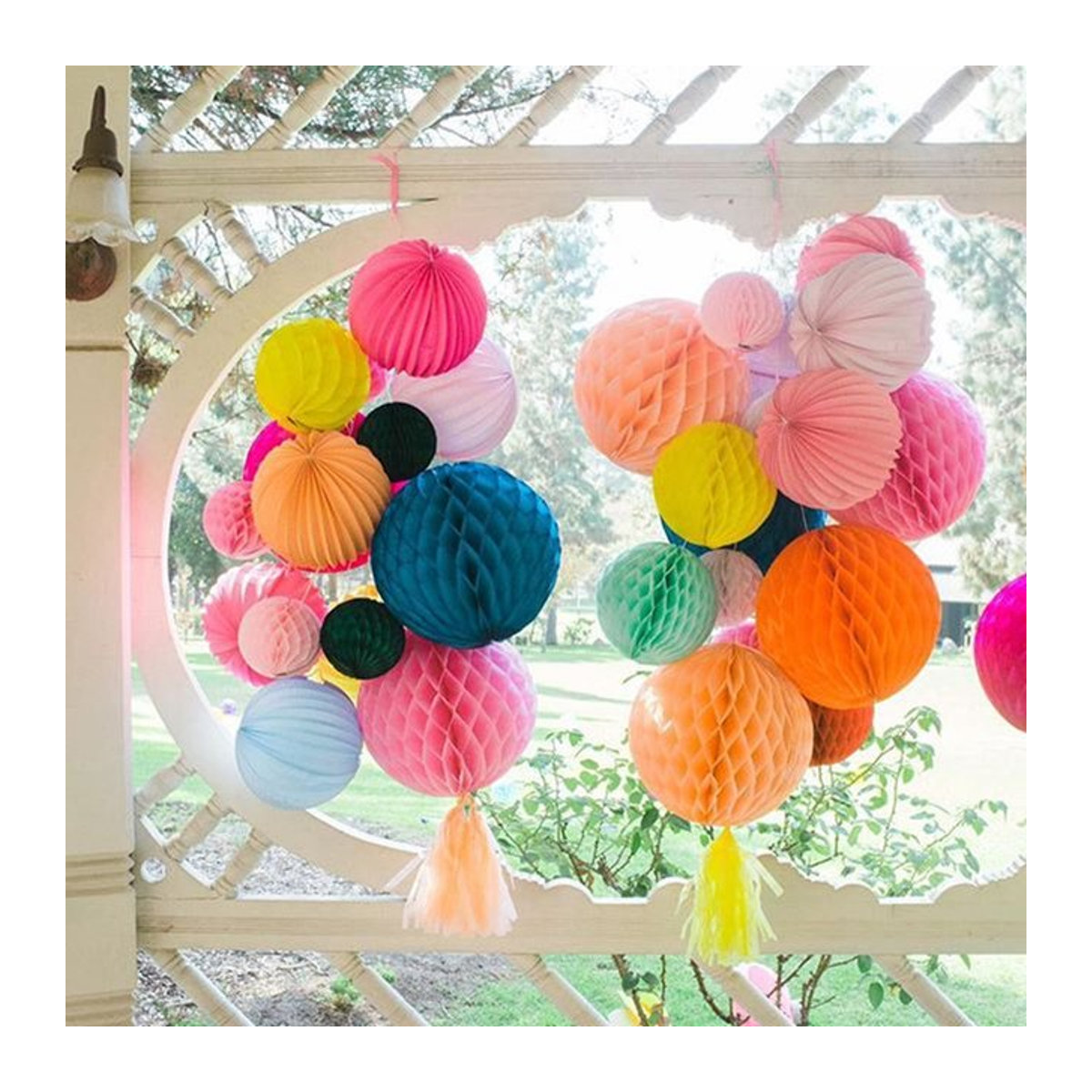 Merylover Papier Waben Blumen Kugeln in Mehrfarbig und Lila zur hängenden Dekoration für Hochzeit, Geburtstag oder Babyparty - Bild 1