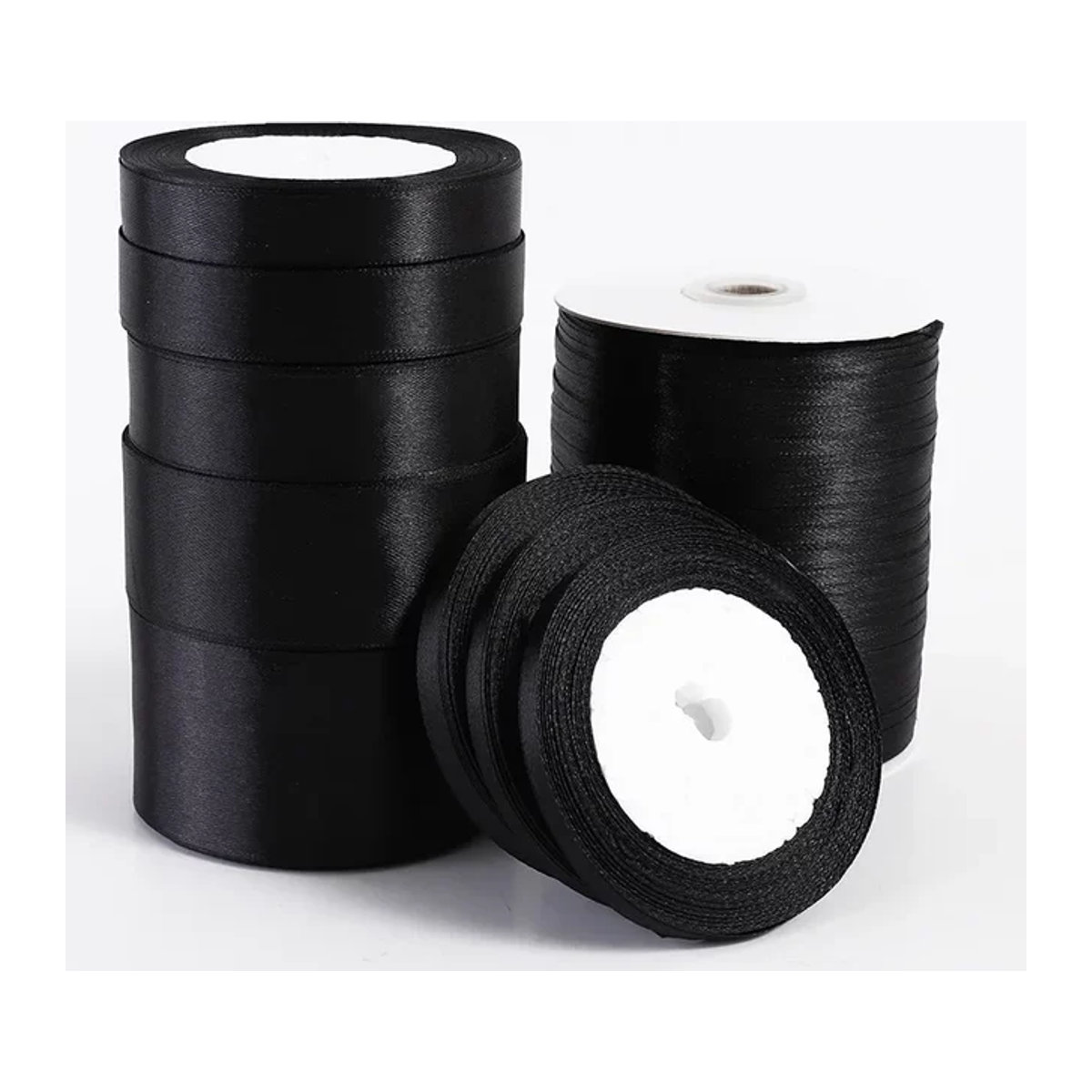 Merylover Polyester-Satinband Schwarz für Basteldekoration, Hochzeit und Weihnachten, 22 Meter pro Rolle - Bild 1