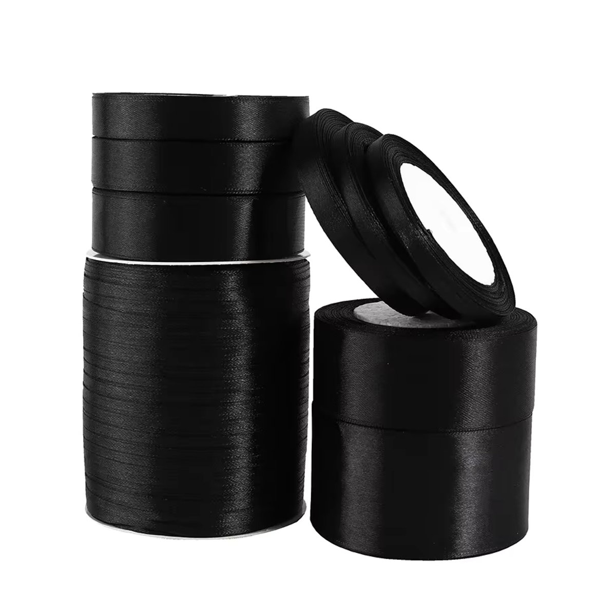 Merylover Polyester-Satinband Schwarz für Basteldekoration, Hochzeit und Weihnachten, 22 Meter pro Rolle - Bild 2