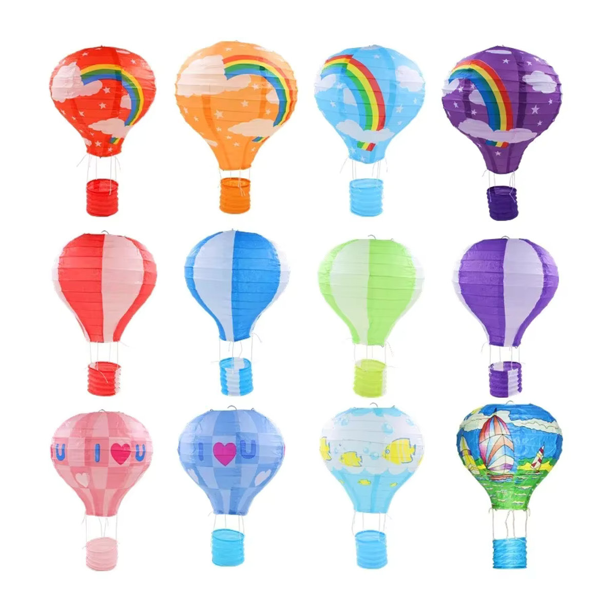 Merylover Regenbogen Papierlaterne in Heißluftballon-Optik, mehrfarbig, Durchmesser: 30 cm - Bild 1