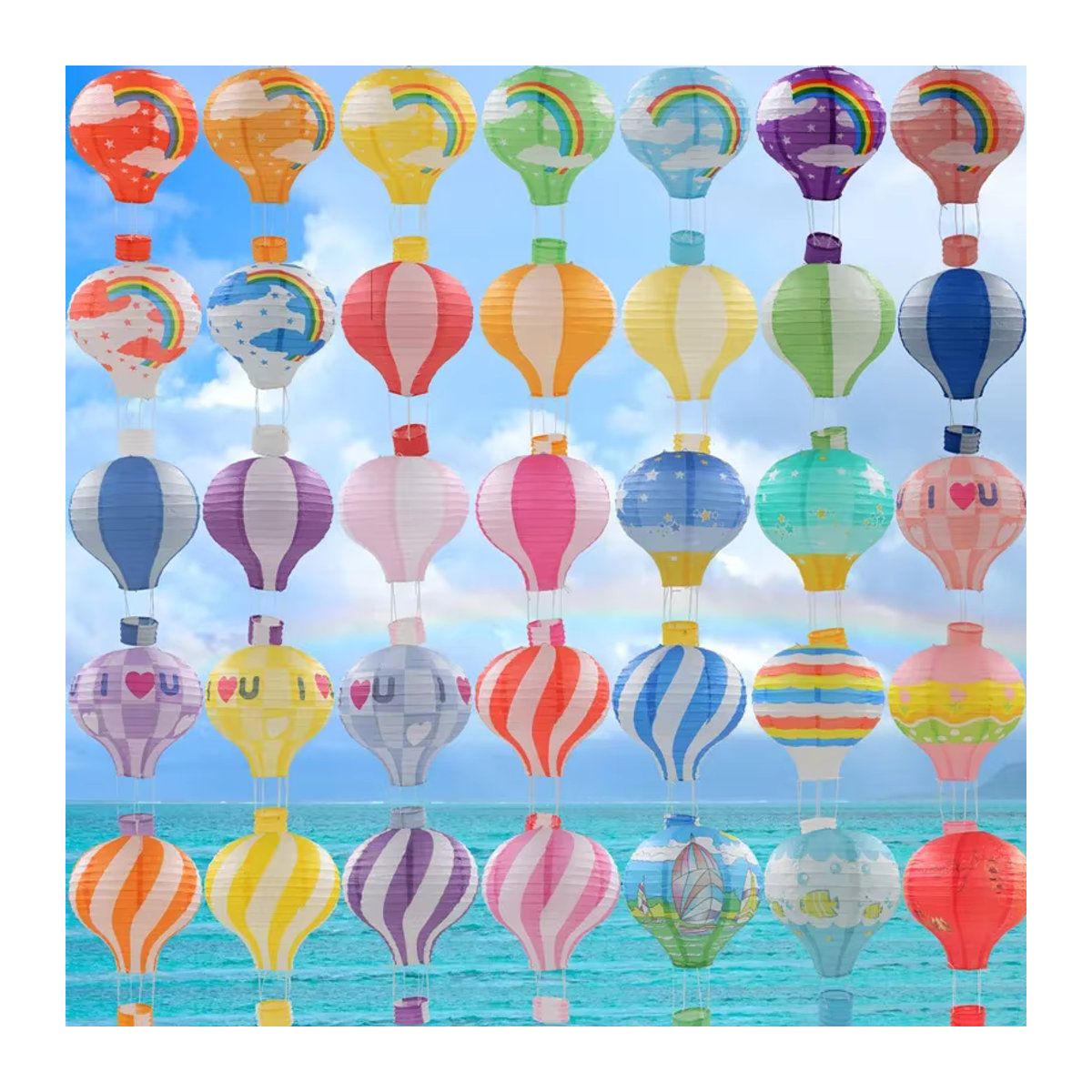 Merylover Regenbogen Papierlaterne in Heißluftballon-Optik, mehrfarbig, Durchmesser: 30 cm - Bild 2