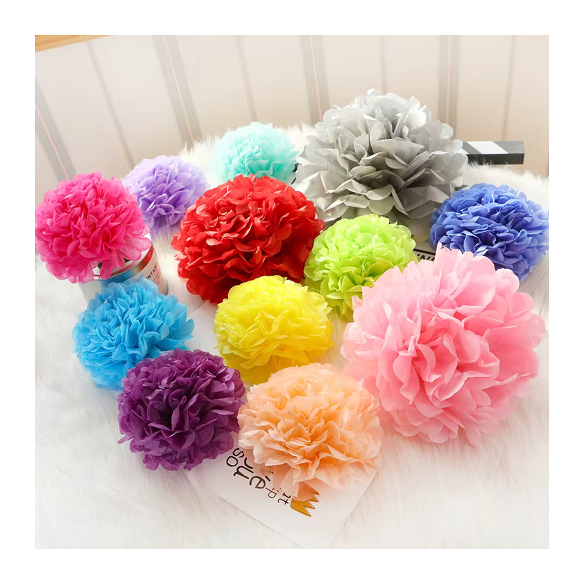 Merylover Seidenpapier-Pompons in Weiß und Mehrfarbig, Runde Papier-Dekobälle für Hochzeit, Babyparty und Geburtstag, Durchmesser: 10 bis 35 cm - Bild 3
