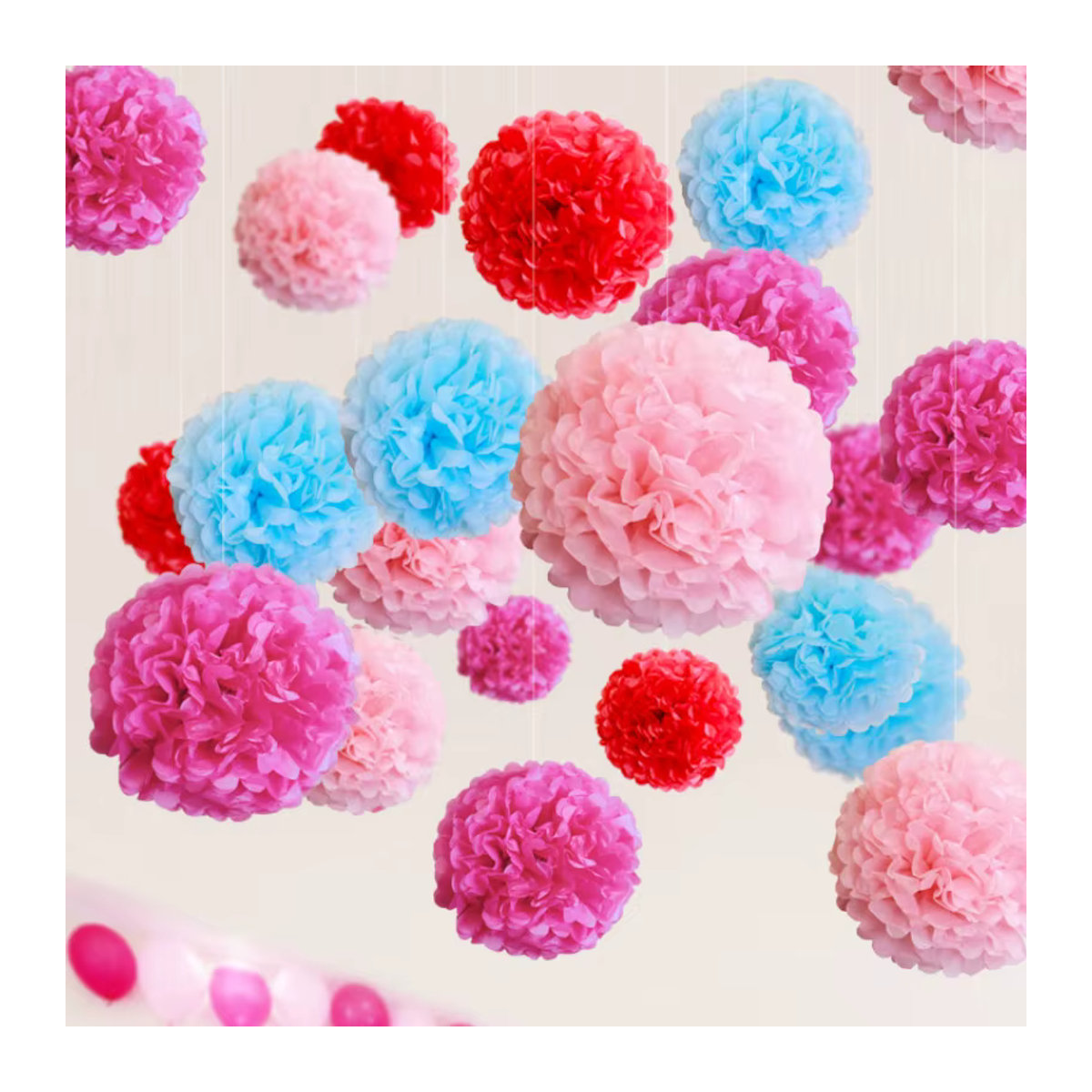 Merylover Seidenpapier-Pompons in Weiß und Mehrfarbig, Runde Papier-Dekobälle für Hochzeit, Babyparty und Geburtstag, Durchmesser: 10 bis 35 cm - Bild 4