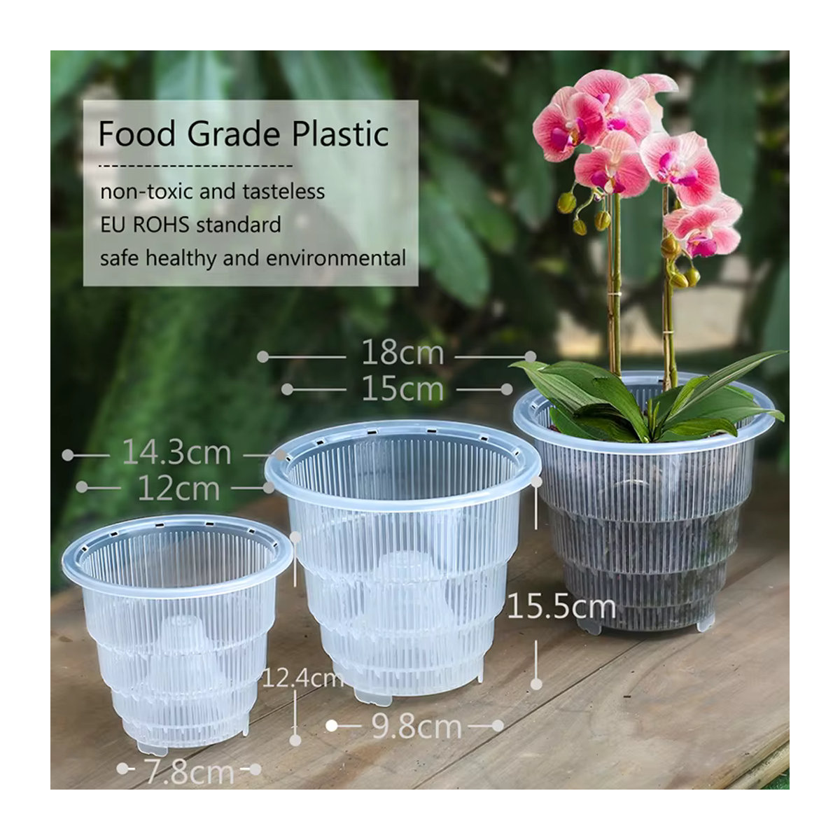 Meshpot Transparente Orchideentöpfe mit Untertassen zur Wurzelkontrolle für kleine Orchideen - Bild 2