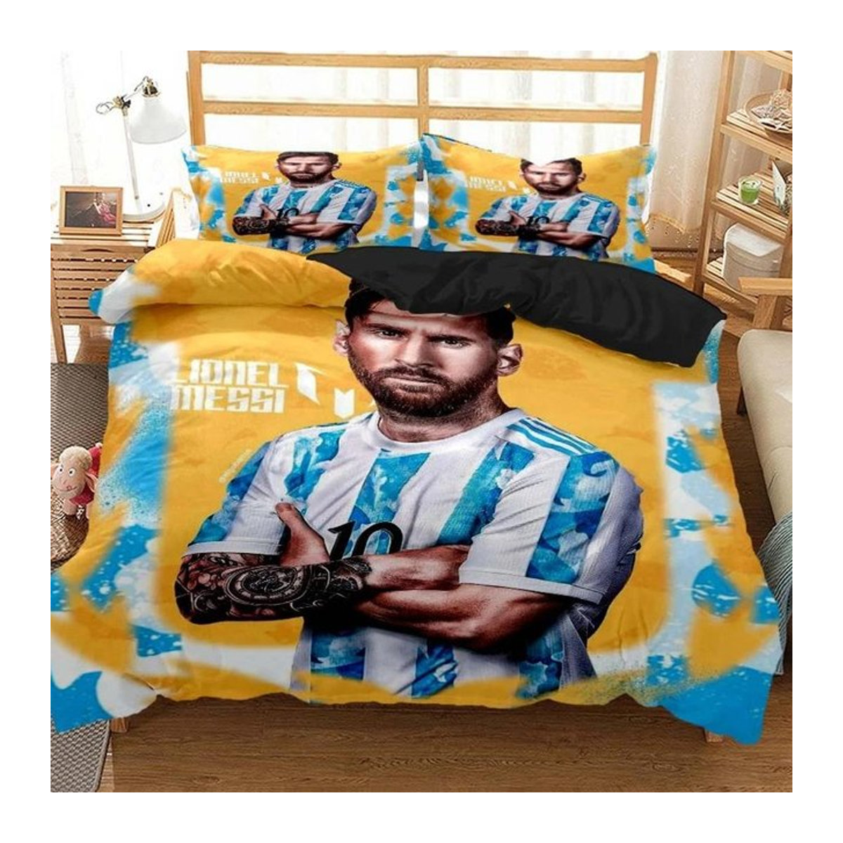 Messi Fußball-Superstar Bettwäsche-Set mit 3D-Druck in Multicolor, 3-teilig, B: 245 cm, H: 210 cm - Bild 1