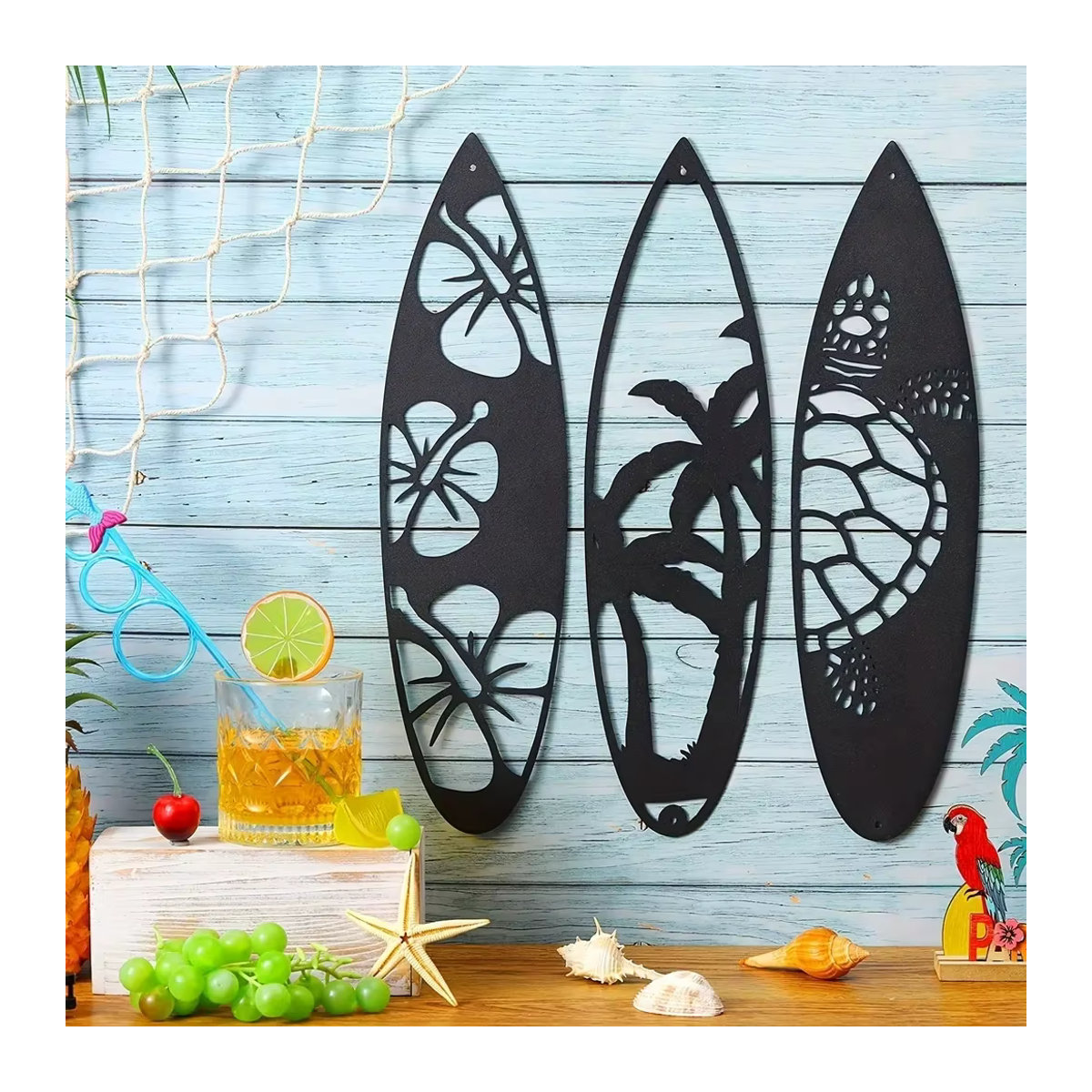 Metall Wanddekoration Surfbrett und Palme für Sommer und Strand Design - Bild 2
