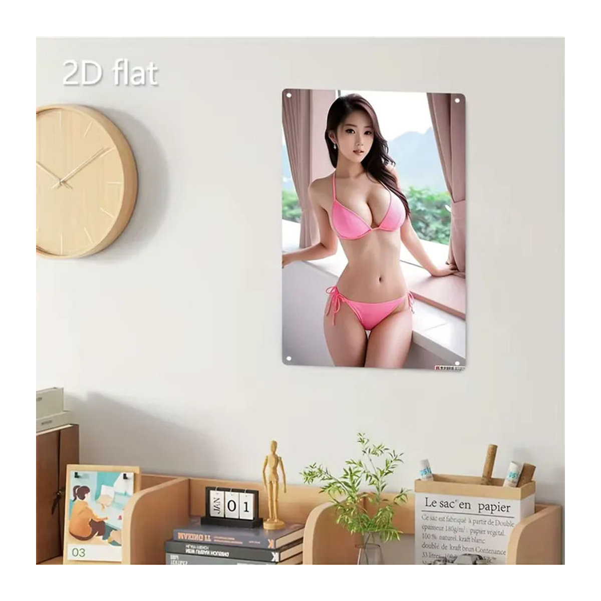 Metall-Wandkunst Bikini-Mädchen von CIFBUY, rosa und mehrfarbiges Porträt-Schild aus Metall, rechteckiges Wanddekor im Hochformat, Breite: 30 cm, Höhe: 20 cm - Bild 4