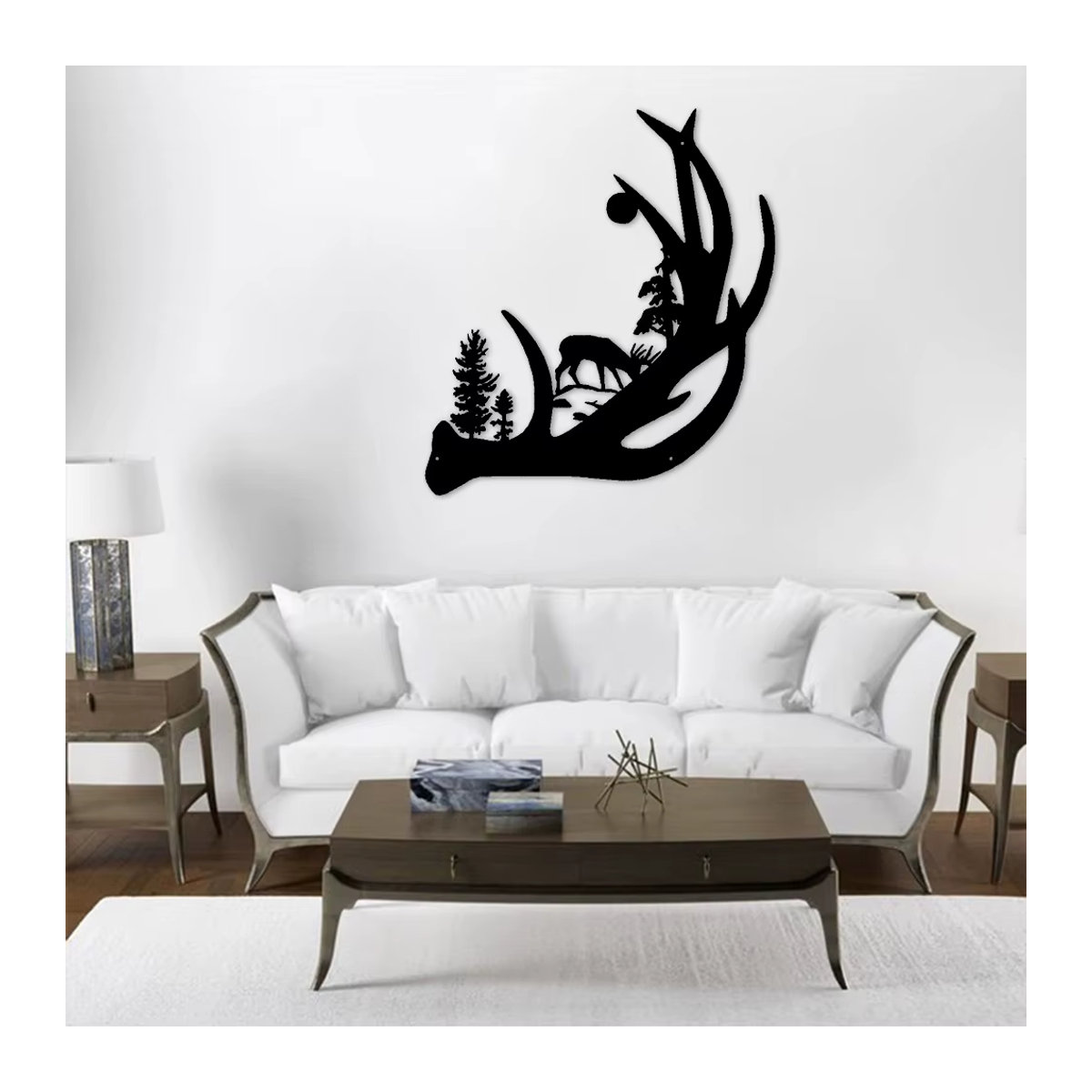 Metall Wandkunst Hirsch in Waldlandschaft als Wanddekor in Mattschwarz - Bild 2