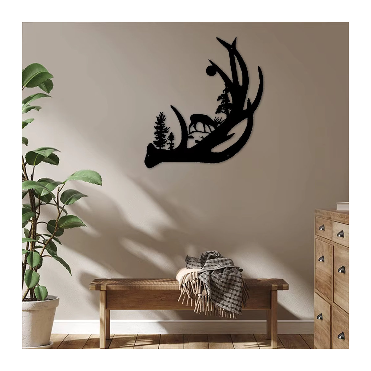Metall Wandkunst Hirsch in Waldlandschaft als Wanddekor in Mattschwarz - Bild 3