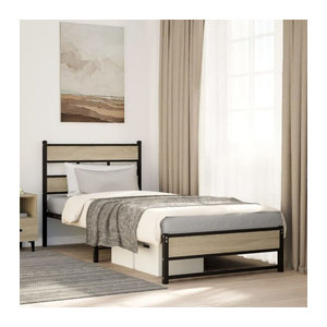 Metallbett Vidaxl in Sonoma-Eiche Natur im Industrial-Stil, B/T/H: 90 x 200 x 91,5 cm