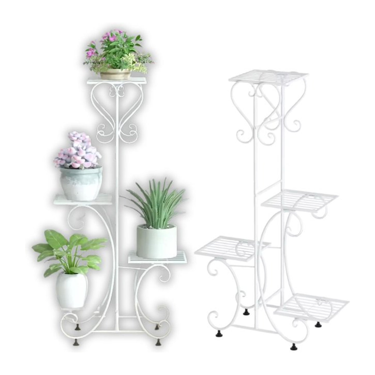 Metallischer Blumenständer im Loft-Stil in Weiß, 4-stöckig, stehend - Bild 1