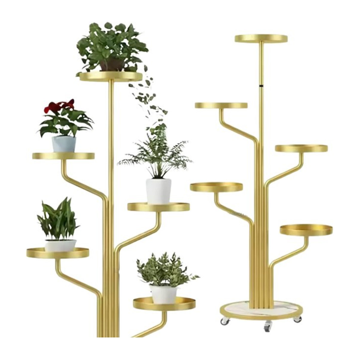 Metallisches Pflanzenregal Kwietnik9 in Gold mit Rollen, Höhe: 135 cm - Bild 1