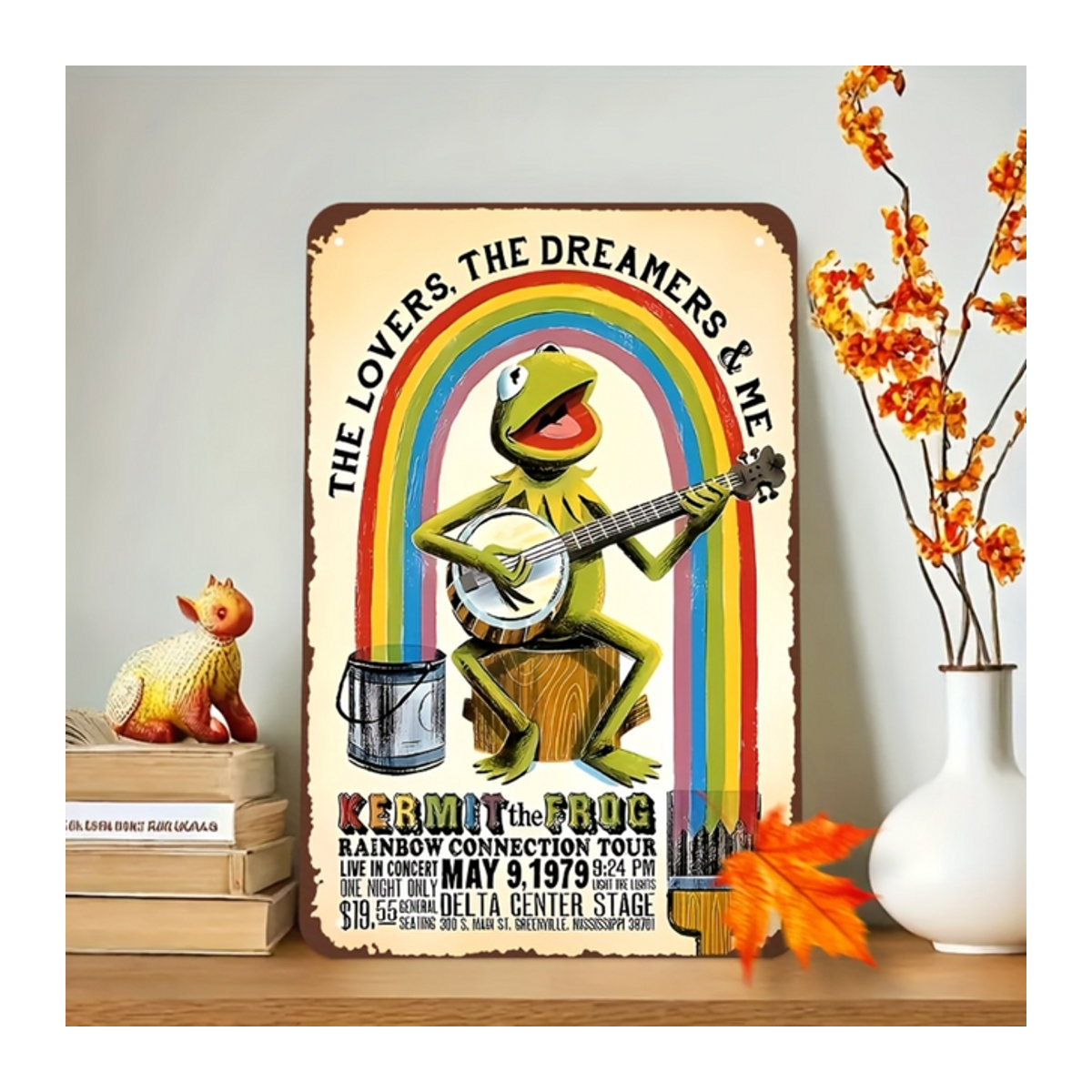 Metallposter Kermit der Frosch Rainbow Tour Vintage Art von HELLOYOUNG, rahmenlose Wanddekoration in Multicolor, 20 x 20 cm - Bild 1