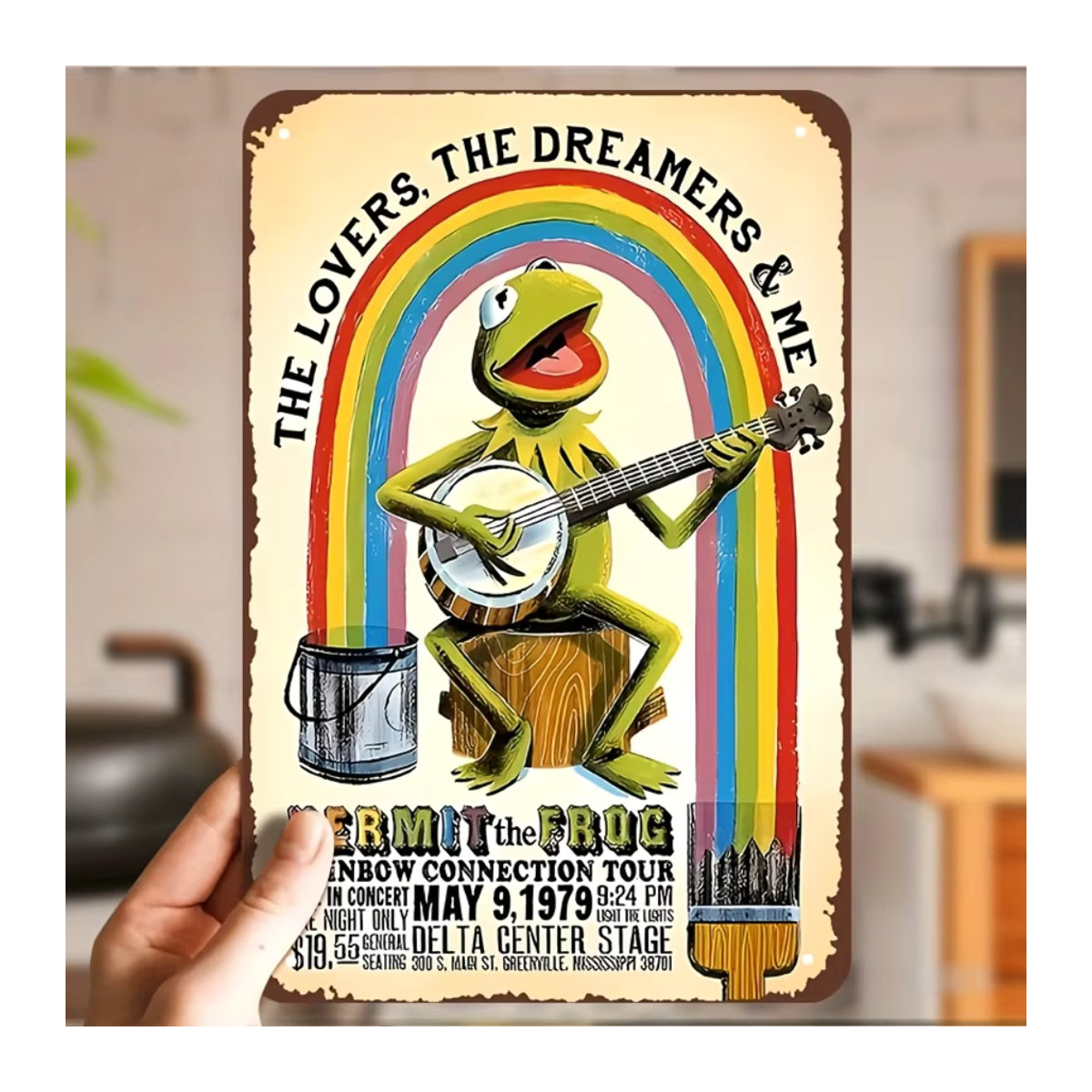 Metallposter Kermit der Frosch Rainbow Tour Vintage Art von HELLOYOUNG, rahmenlose Wanddekoration in Multicolor, 20 x 20 cm - Bild 2