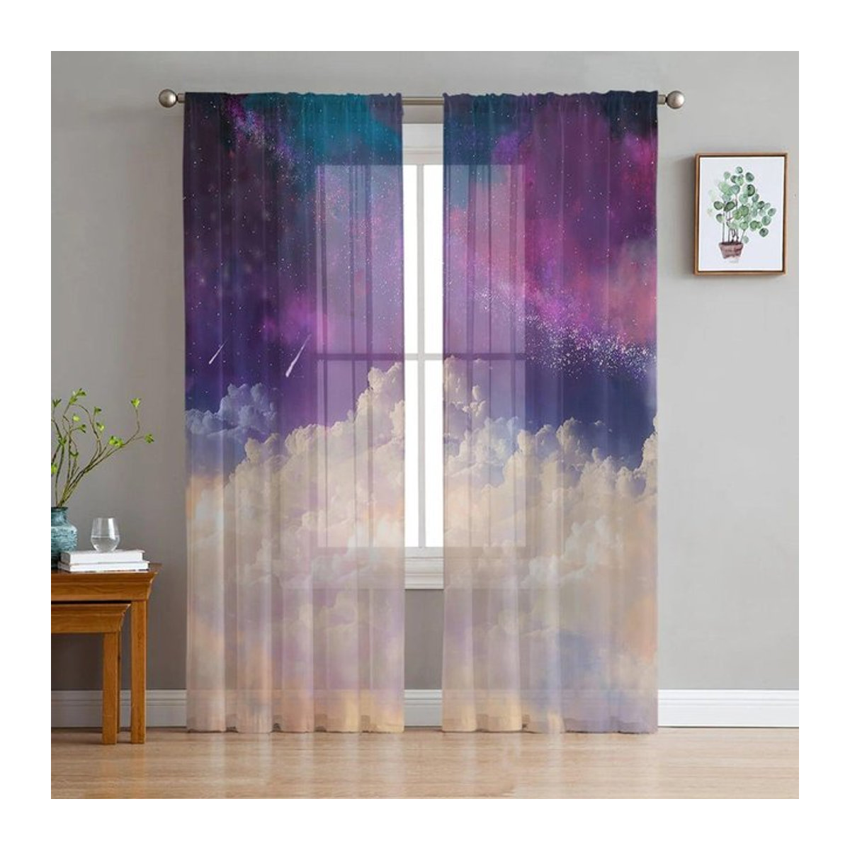 Meteor Nachthimmel Tüllvorhang als transparenter Chiffon-Sichtschutz für Schlafzimmer, Wohnzimmer oder Küche, B: 135 cm, H: 114 cm - Bild 1