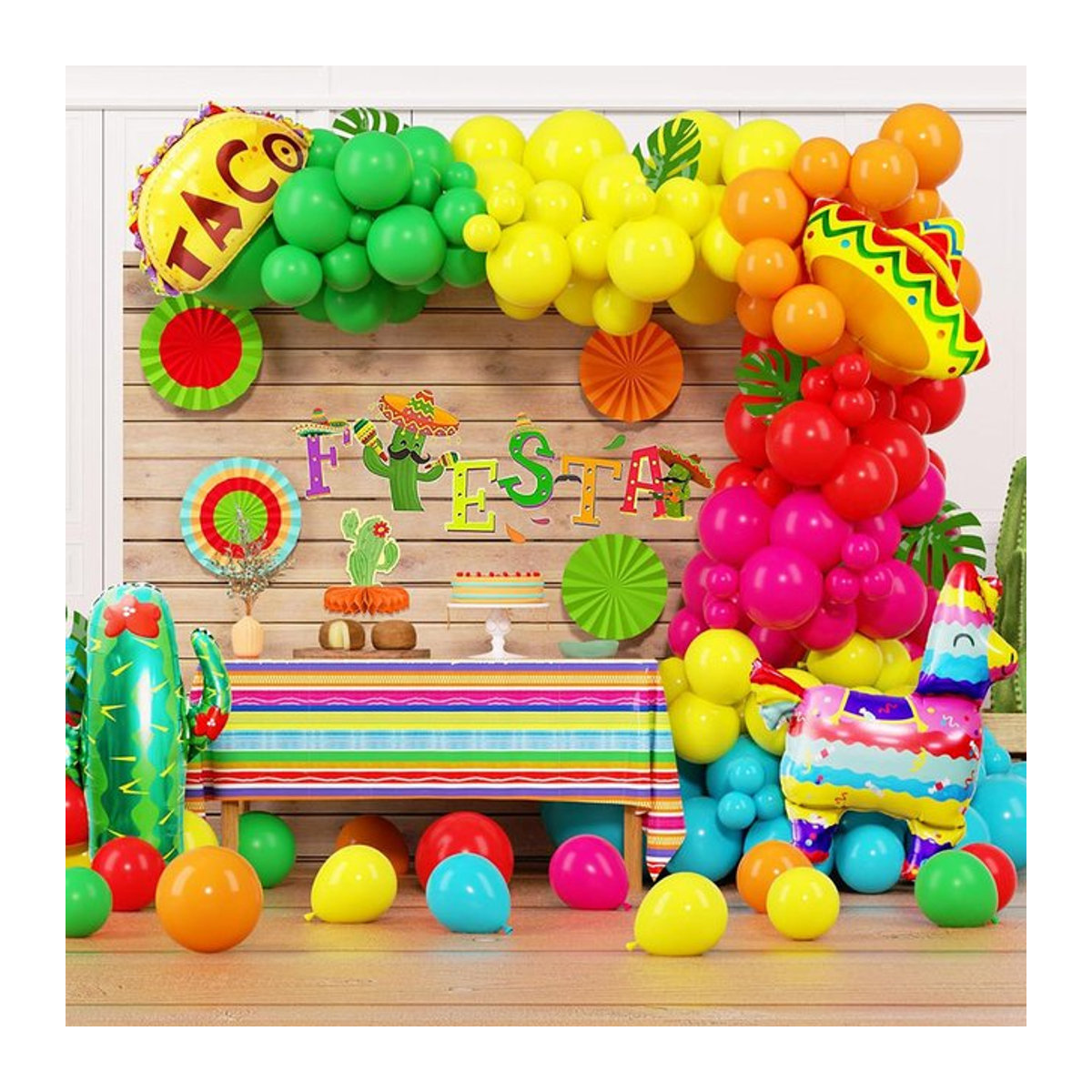Mexikanisches Karnevalsparty-Dekorationsset mit 159 Teilen, Multicolor Ballonbogen-Set mit Kaktus, Sombrero, Taco und Kamel aus Aluminiumfolie für Taco Dienstag Feiern - Bild 1