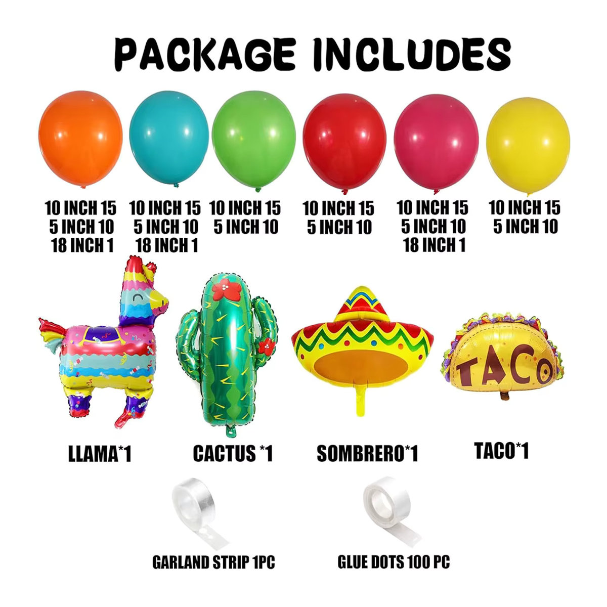 Mexikanisches Karnevalsparty-Dekorationsset mit 159 Teilen, Multicolor Ballonbogen-Set mit Kaktus, Sombrero, Taco und Kamel aus Aluminiumfolie für Taco Dienstag Feiern - Bild 2