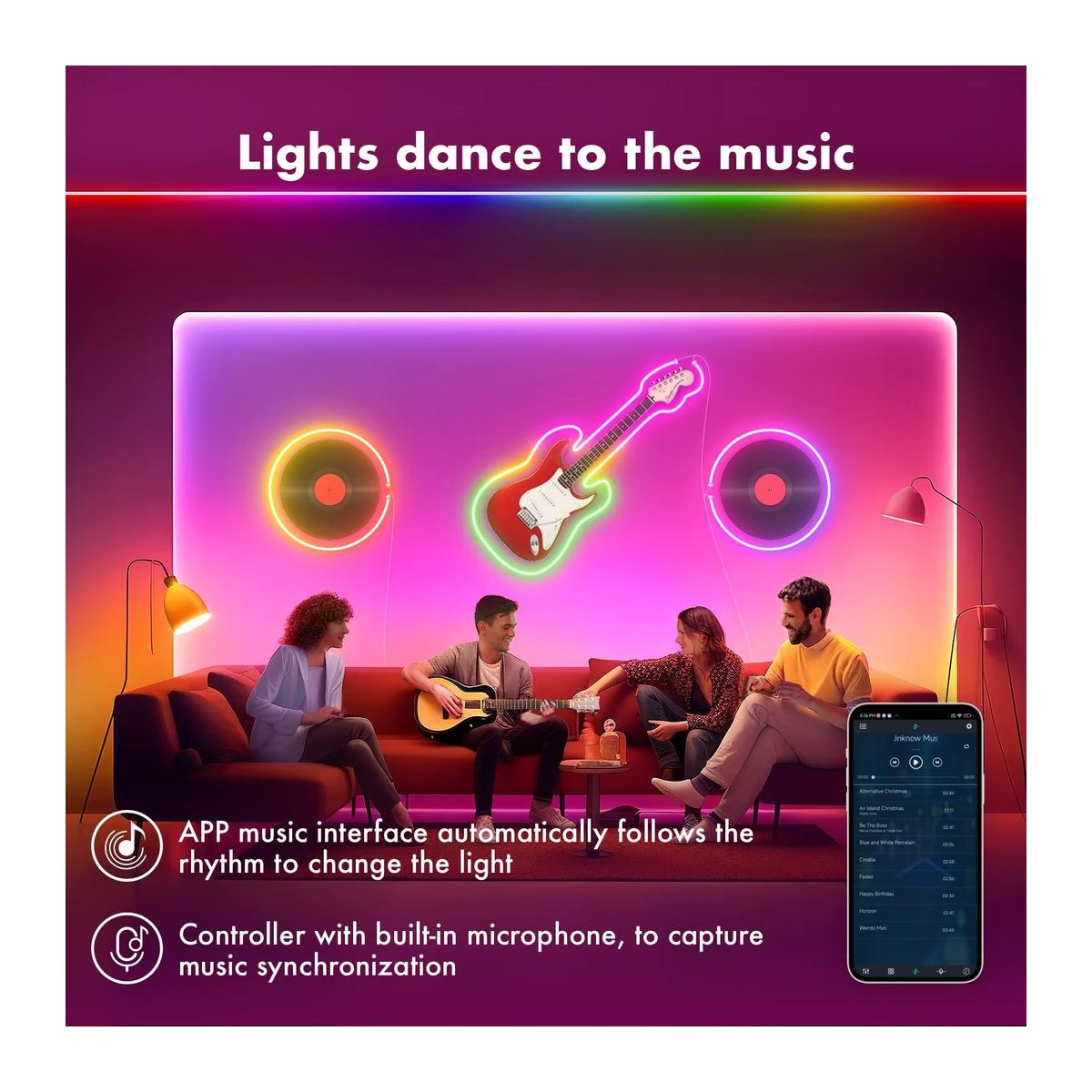 Mexllex RGB-LED-Neon-Lichterkette mit App- und Fernbedienung sowie Musik-Synchronisierung, wasserdicht für Innen- und Außenbereich - Bild 5