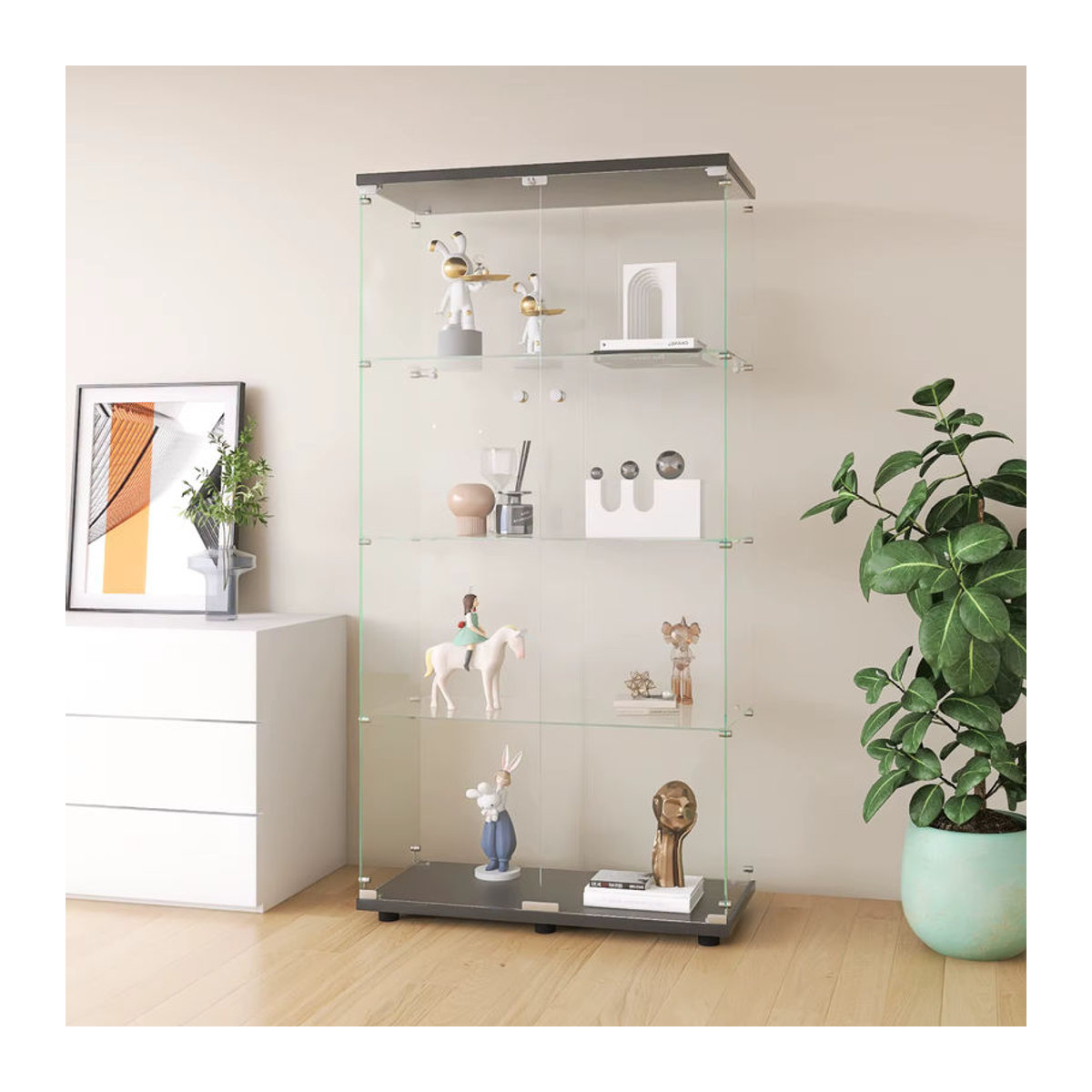 MGMYM Vitrinenschrank Modern mit Doppeltür aus MDF und Glas, Schwarz/Weiß, B: 80 cm, T: 36 cm - Bild 1