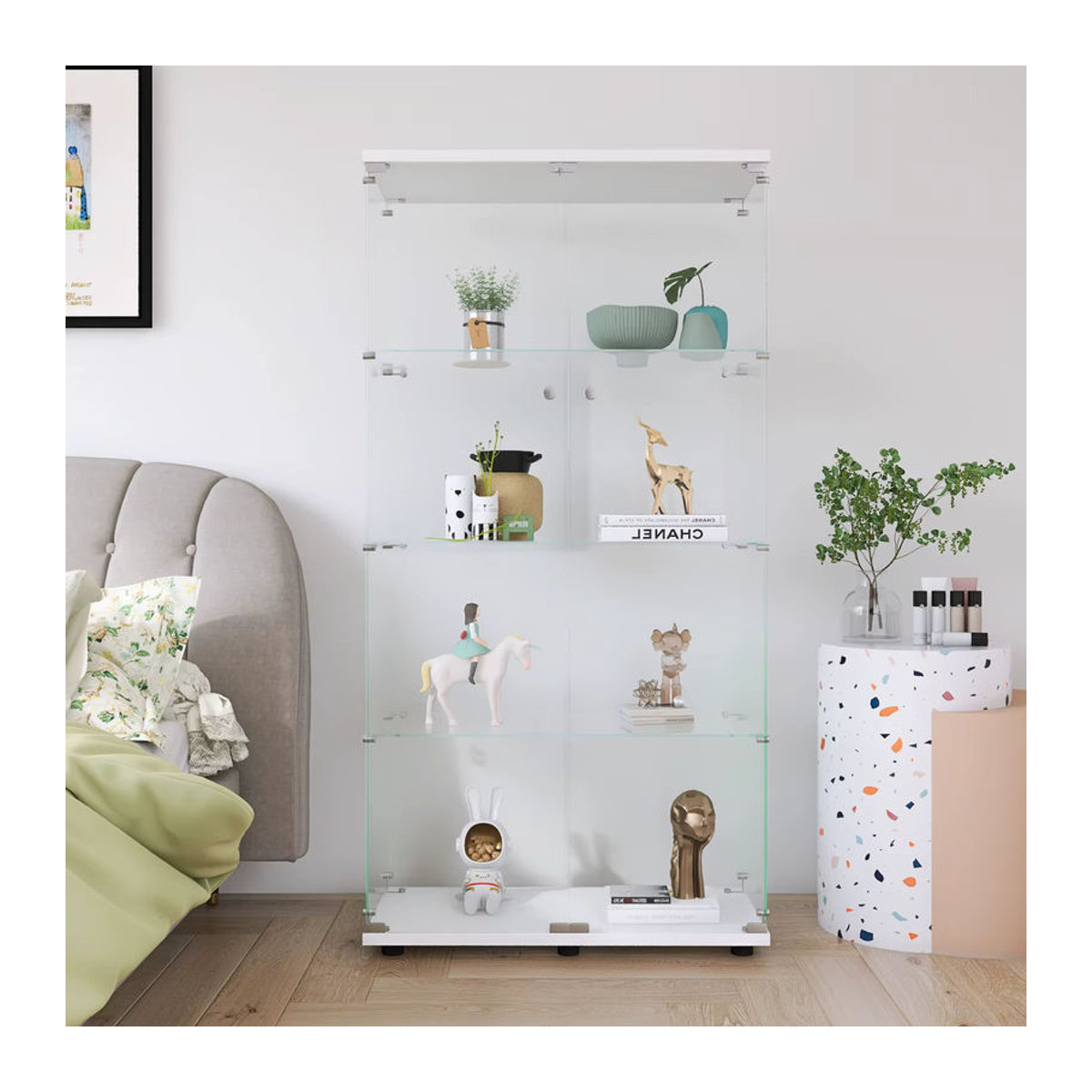 MGMYM Vitrinenschrank Modern mit Doppeltür aus MDF und Glas, Schwarz/Weiß, B: 80 cm, T: 36 cm - Bild 2