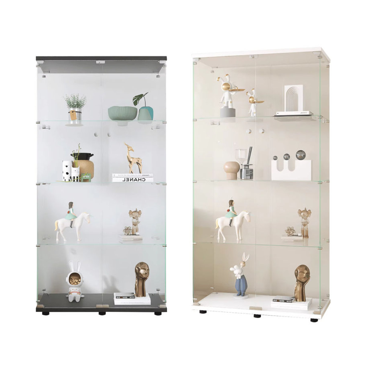 MGMYM Vitrinenschrank Modern mit Doppeltür aus MDF und Glas, Schwarz/Weiß, B: 80 cm, T: 36 cm - Bild 3