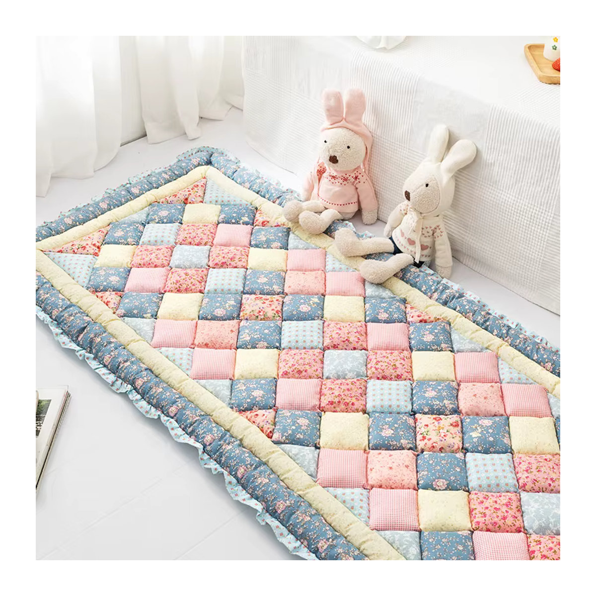 Mi Fa La Patchwork Baumwoll Steppteppich in Braun und Mehrfarbig, rutschfeste gepolsterte Bodenmatte für Wohnzimmer und Schlafzimmer - Bild 3