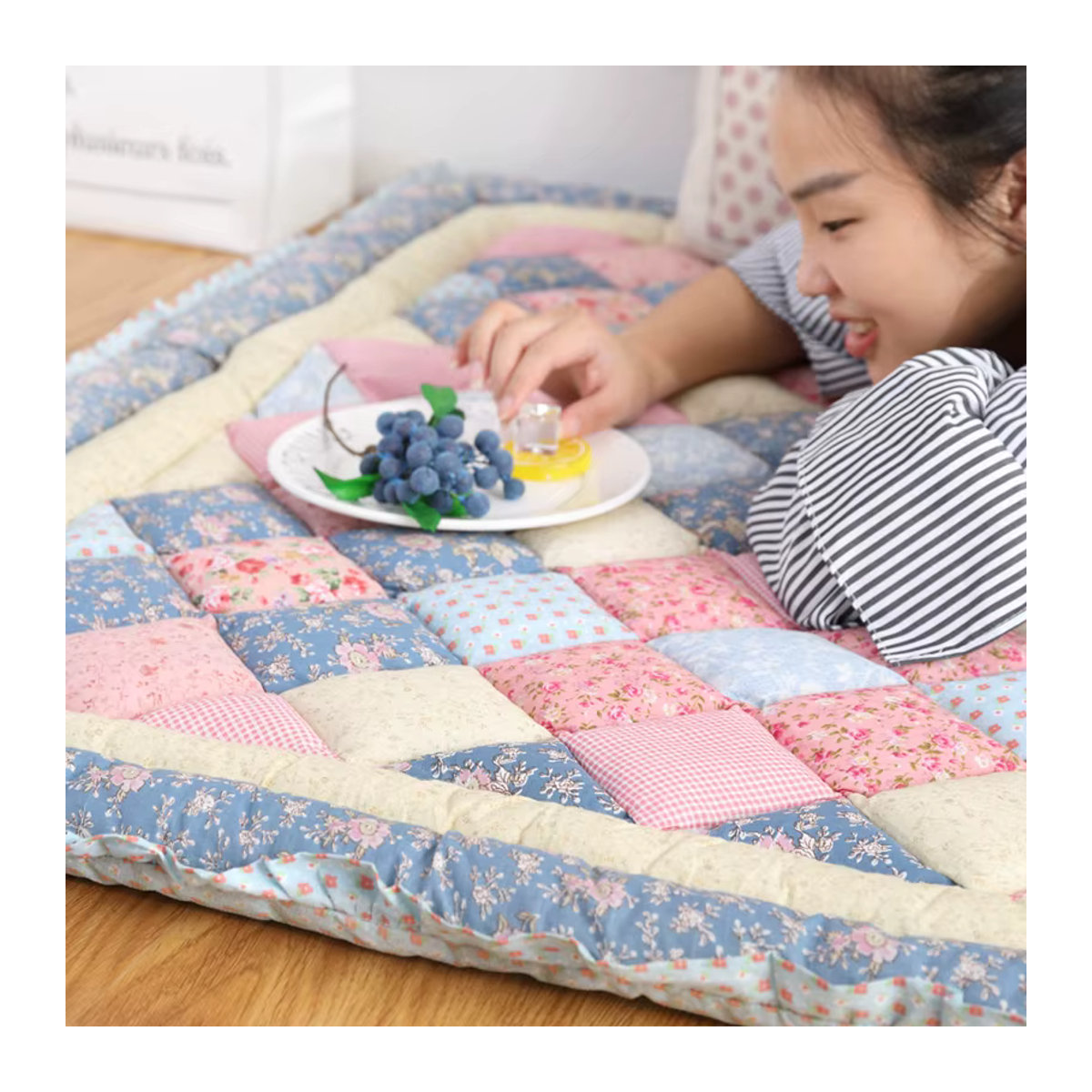 Mi Fa La Patchwork Baumwoll Steppteppich in Braun und Mehrfarbig, rutschfeste gepolsterte Bodenmatte für Wohnzimmer und Schlafzimmer - Bild 4