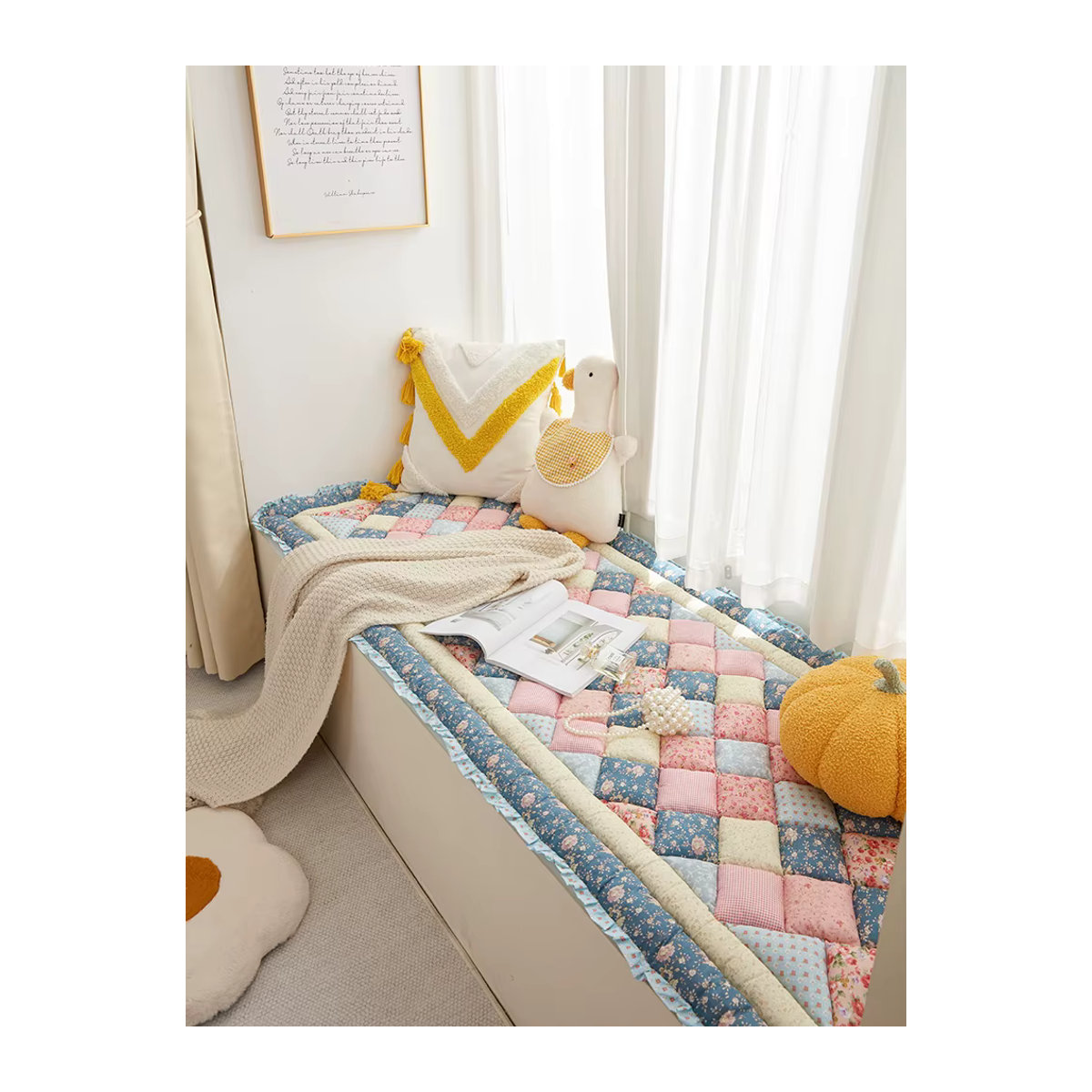 Mi Fa La Patchwork Baumwoll Steppteppich in Braun und Mehrfarbig, rutschfeste gepolsterte Bodenmatte für Wohnzimmer und Schlafzimmer - Bild 7