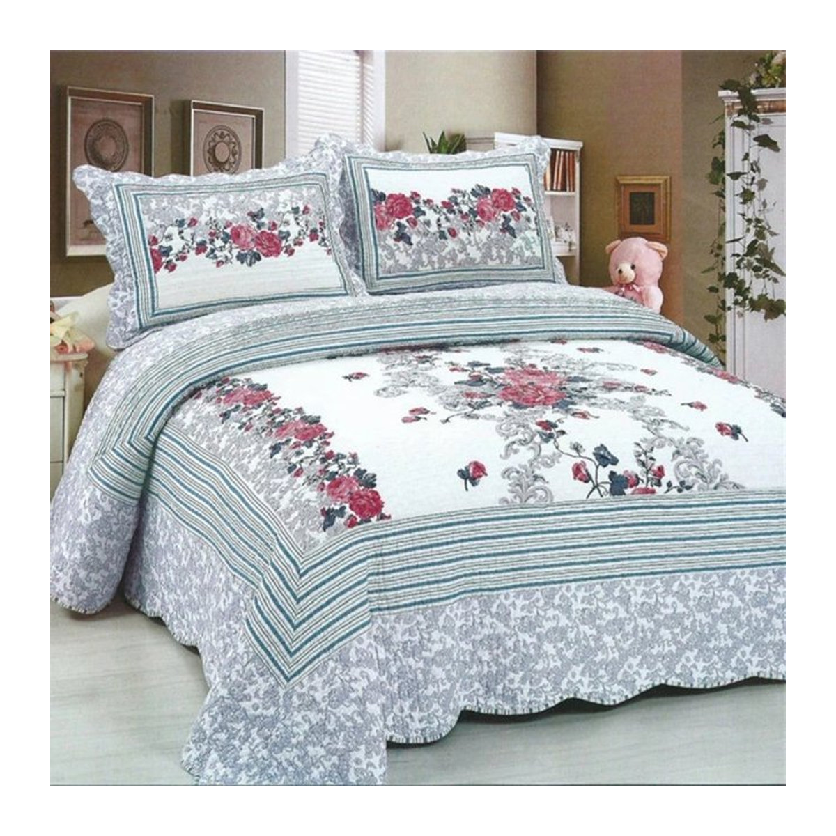 Mi Fa La Patchwork Bettwäsche-Set aus 100% Baumwolle in Weiß, 3-teiliges Sommerbettwäsche-Set mit Leinen-Optik - Bild 1