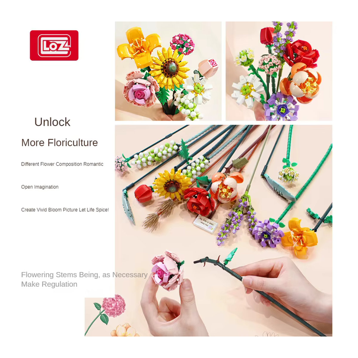 MIANQI TOY Blumenstrauß Bausteine MOC Set mit romantischen Rosen als DIY Dekoration für Mädchen in Mehrfarbig - Bild 2