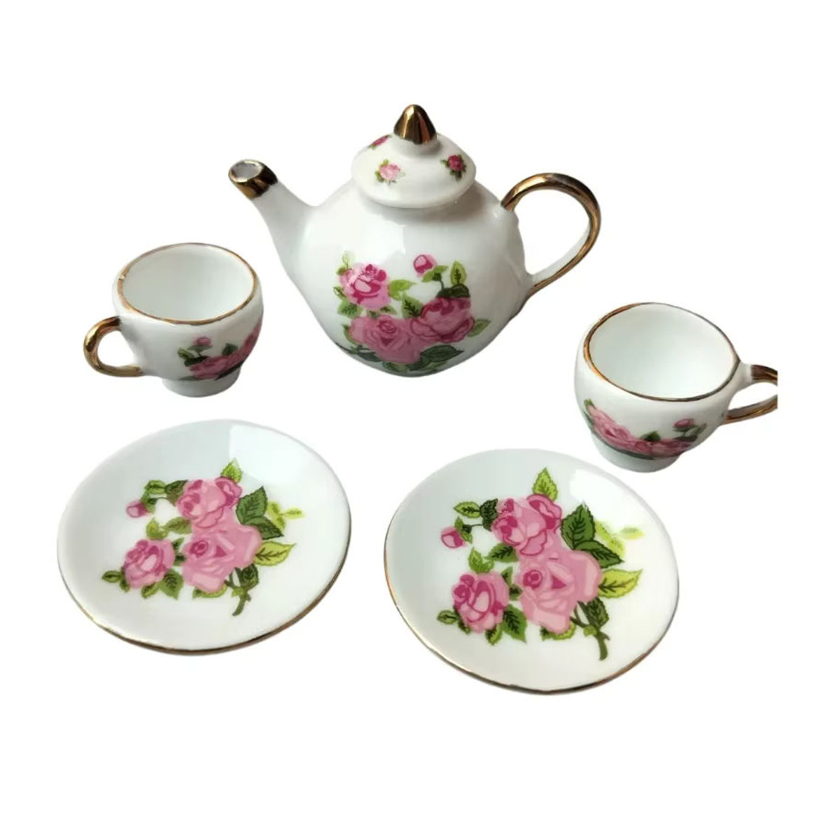 Miao Mama ai wawa Mini Keramik Teeset in Weiß mit floralem Design für Puppenhäuser - Bild 2