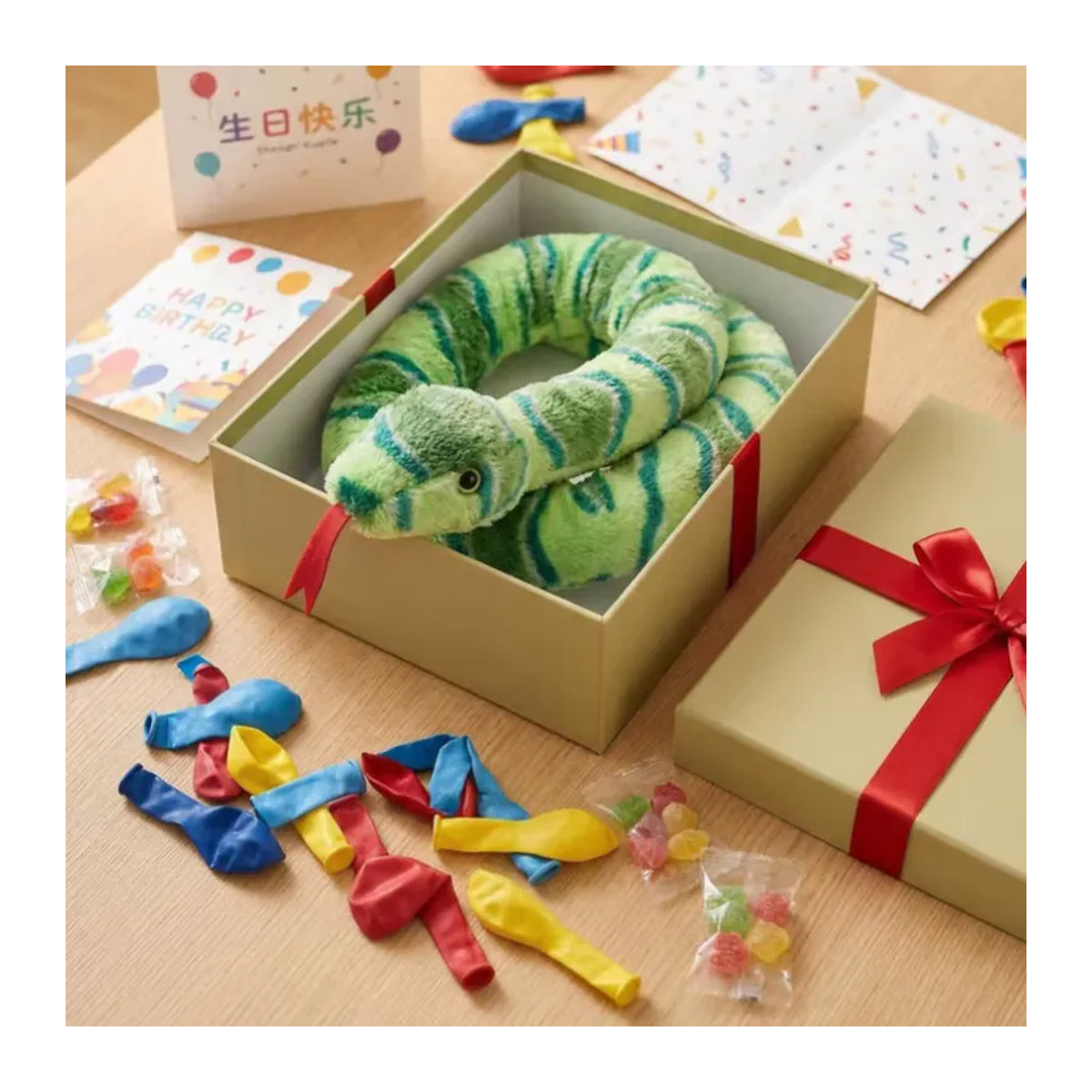 MIAOOWA Set aus 5 realistischen Plüsch-Schlangen in Gelb und Mehrfarbig als dekorative Tierfiguren aus Textil - Bild 5