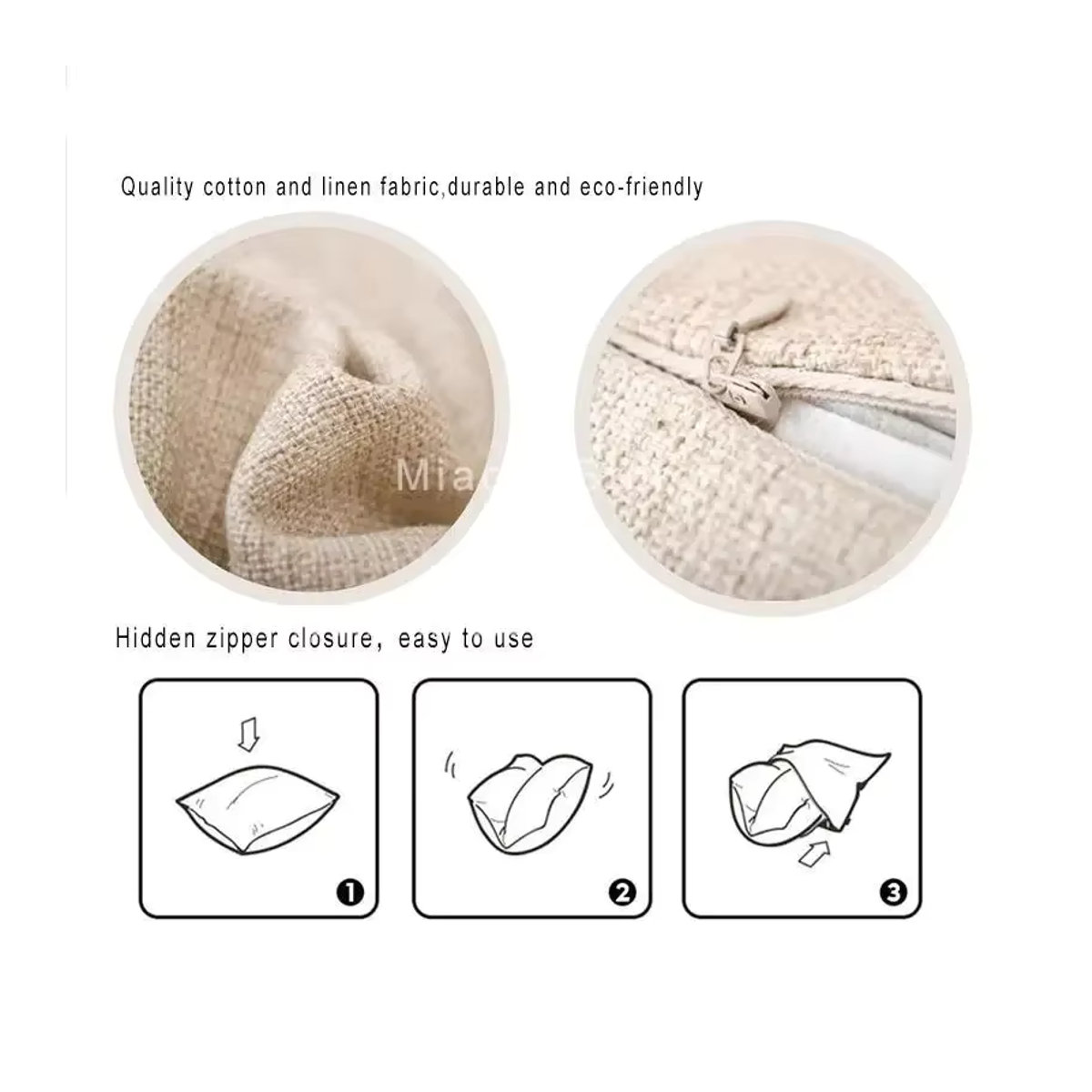 MIAOTU Personalisierter Kissenbezug aus Baumwolle und Leinen in Beige für Sofa und DIY-Projekte - Bild 2