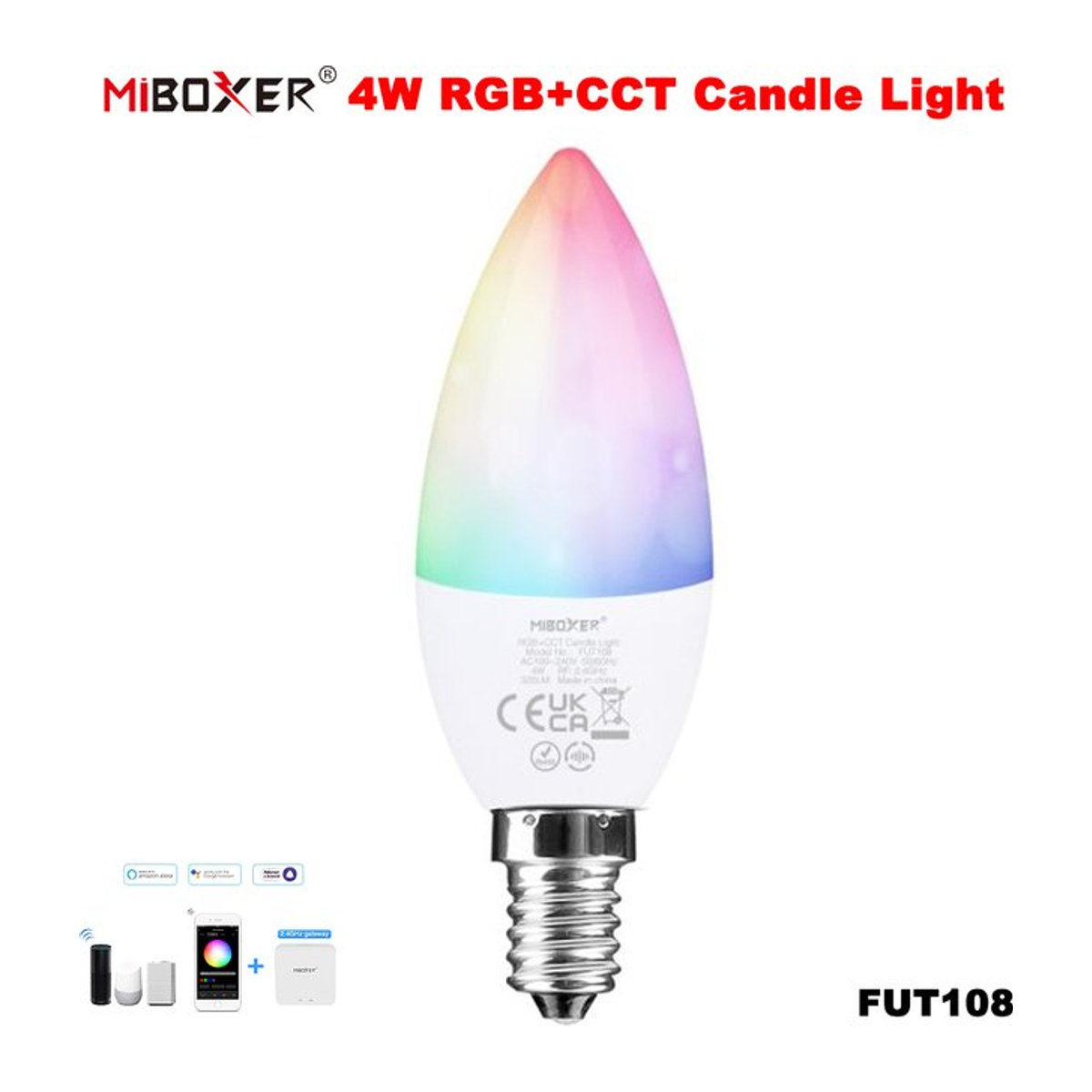 Miboxer FUT108 Smart Bulb E14 RGBCCT Kerzenlicht mit App- und Sprachsteuerung, 4W, 2,4 GHz Tuya kompatibel - Bild 1