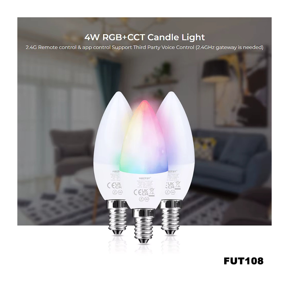 Miboxer FUT108 Smart Bulb E14 RGBCCT Kerzenlicht mit App- und Sprachsteuerung, 4W, 2,4 GHz Tuya kompatibel - Bild 2