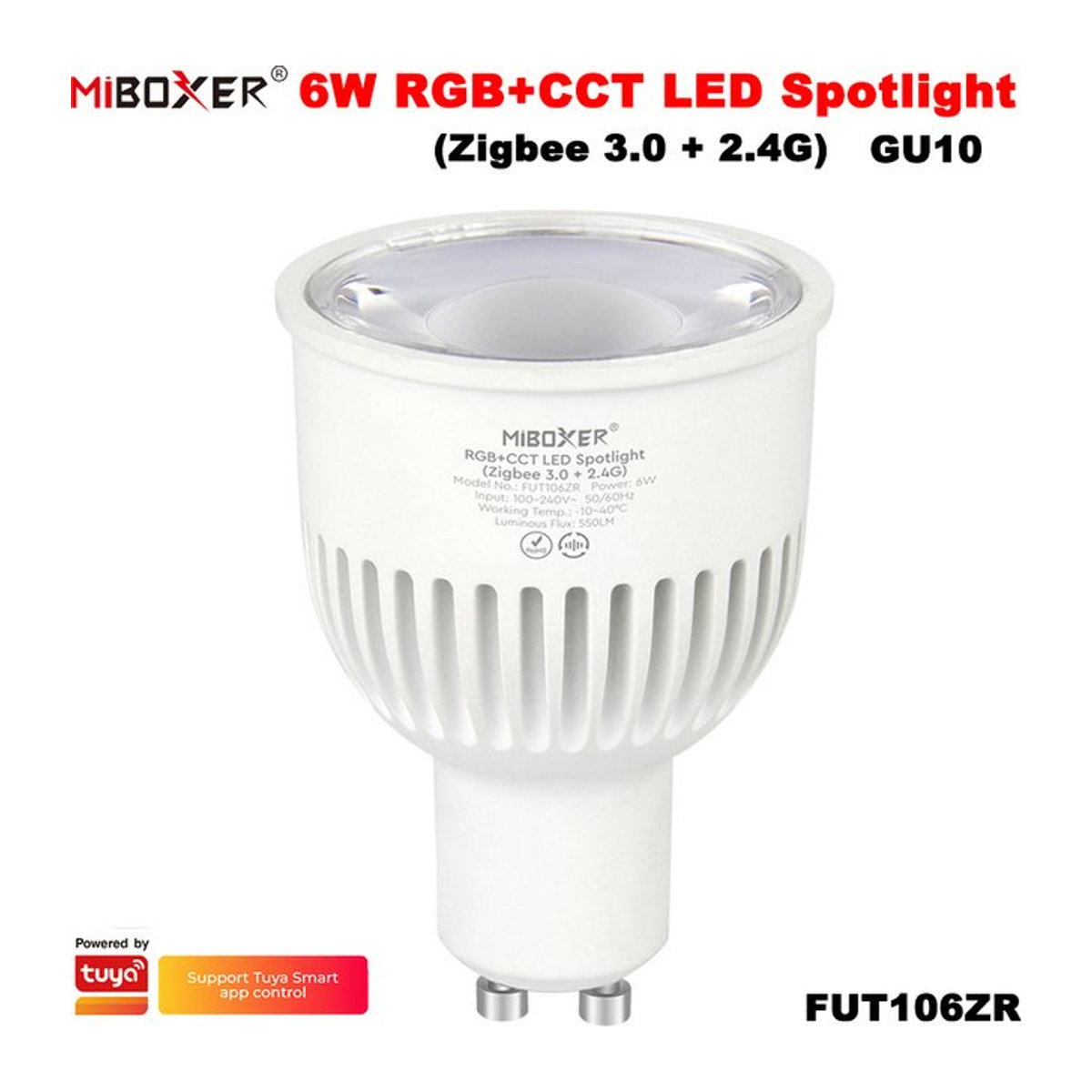 Miboxer Smart Bulb FUT106ZR Zigbee 3.0 GU10 LED Strahler RGB CCT mit einstellbarer Helligkeit und Farbtemperatur 6W - Bild 1