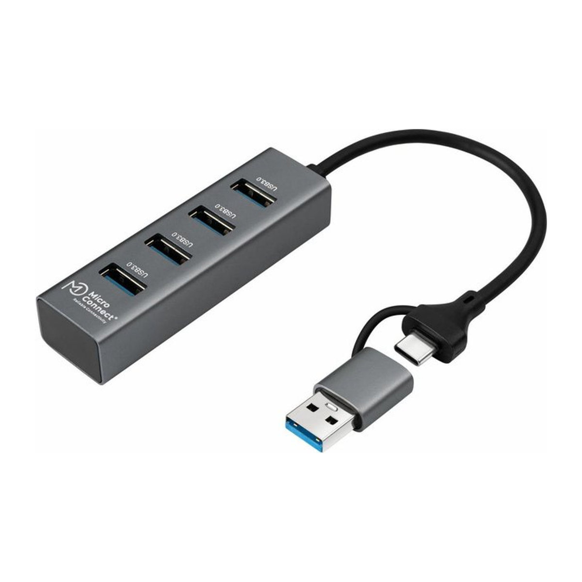 Microconnect USBHUB4-2IN1 USB 3.2 Gen 1 Type-A Schnittstellen-Hub in Schwarz aus Aluminium - Bild 1