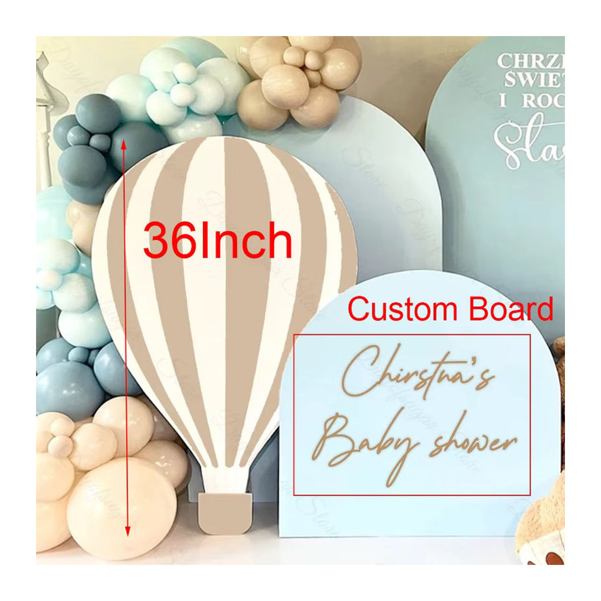 MicroPlush Heißluftballon Mosaikbrett Hintergrund für Geburtstag und Babyparty, Mehrfarbig (Braun, Grün, Blau, Rosa), Breite: 45,72 cm - Bild 1