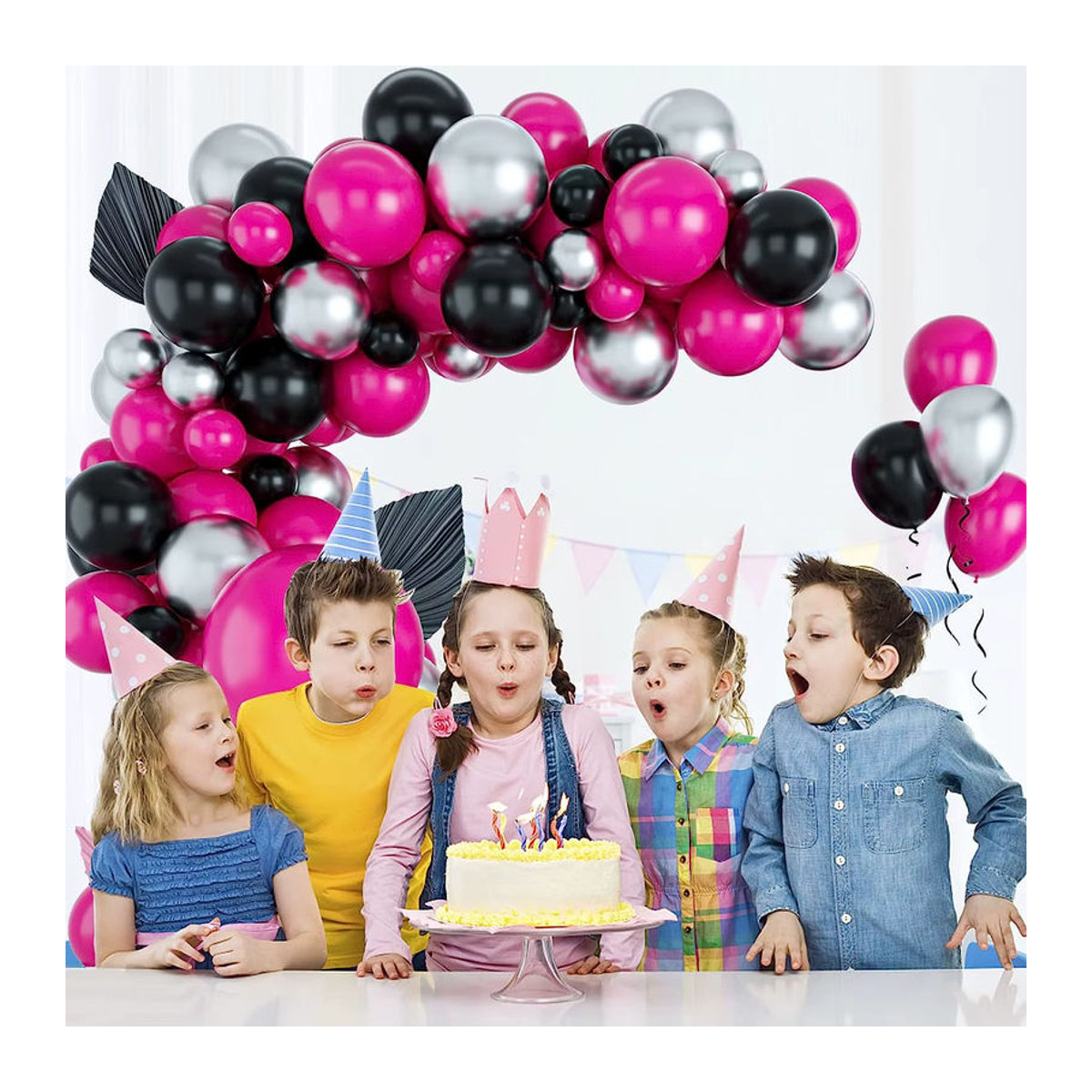MicroPlush Kuromi Ballon Girlande Set in Rosa, Schwarz und Metallic Silber zur Dekoration für Geburtstag, Hochzeit oder Babyparty - Bild 2