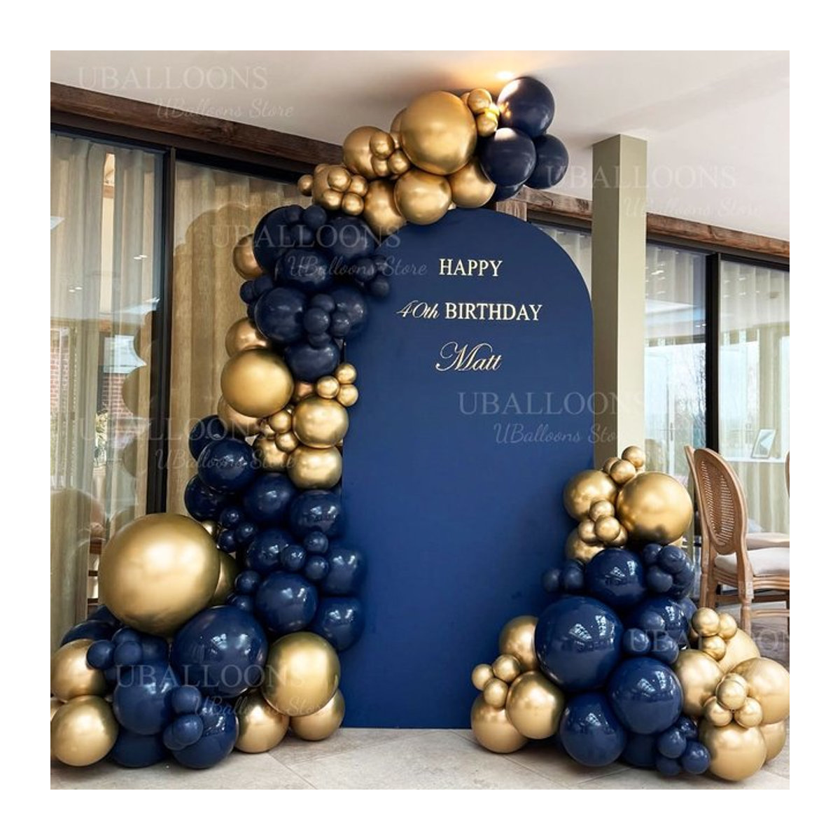MicroPlush Luftballons Girlande in Chrom Gold und Marineblau für Geburtstag, Hochzeit und Party, 5/10/18 Zoll - Bild 1