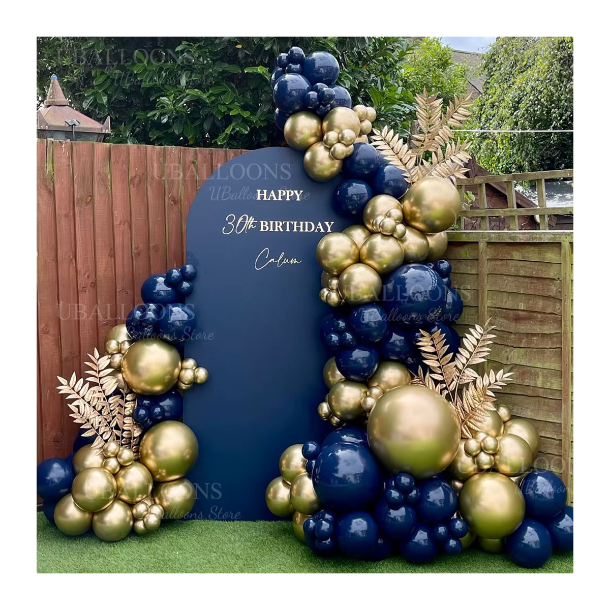 MicroPlush Luftballons Girlande in Chrom Gold und Marineblau für Geburtstag, Hochzeit und Party, 5/10/18 Zoll - Bild 3