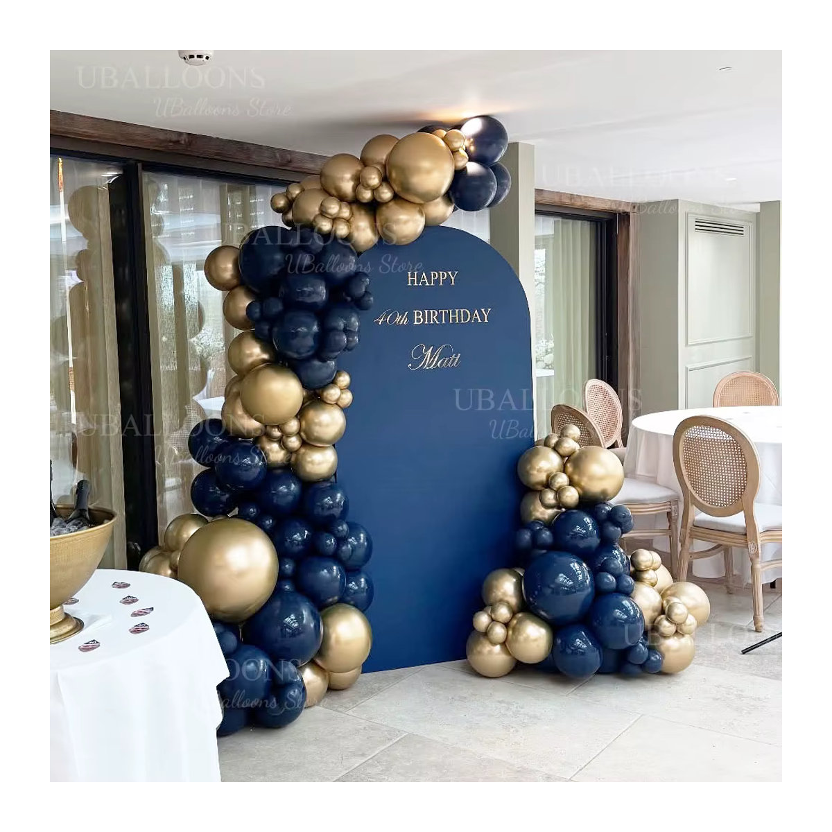 MicroPlush Luftballons Girlande in Chrom Gold und Marineblau für Geburtstag, Hochzeit und Party, 5/10/18 Zoll - Bild 4