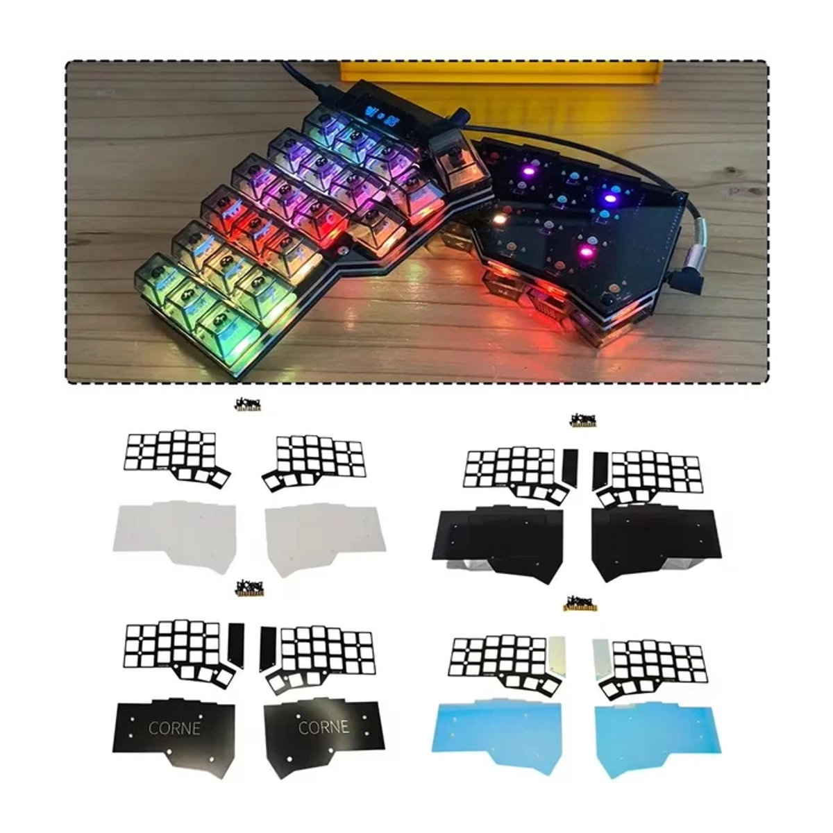 MiFuny Corne Crkbd Split Keyboard Case Kit Acryl Bodenplatte für Corne V3.0.1 Cherry Split Custom Keyboard, transparent - Bild 1