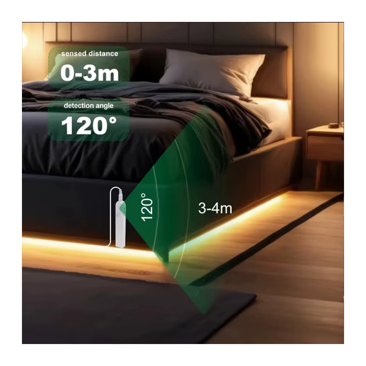 Mikenoon COB-LED-Streifenlicht mit PIR-Bewegungsmelder, 5 V, 320 LEDs/m, batteriebetrieben und selbstklebend für Schrank- und Küchenbeleuchtung - Bild 2