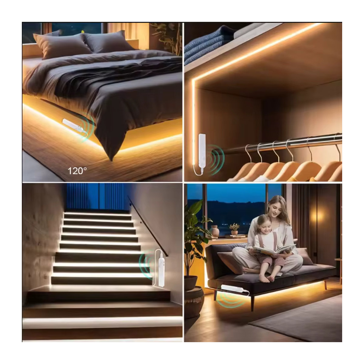 Mikenoon COB-LED-Streifenlicht mit PIR-Bewegungsmelder, 5 V, 320 LEDs/m, batteriebetrieben und selbstklebend für Schrank- und Küchenbeleuchtung - Bild 4