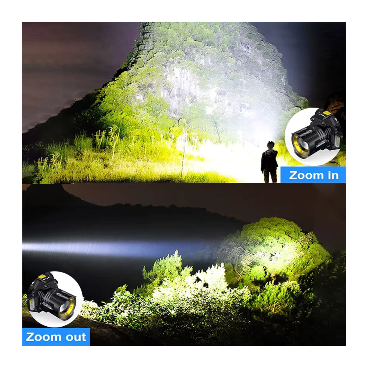 Mikenoon Leistungsstarker LED-Scheinwerfer mit Bewegungsmelder, wiederaufladbare COB-Stirnlampe und Taschenlampe mit 18650 Akku - Bild 2