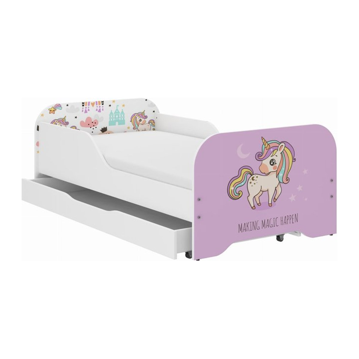 MIKI Kinderbett Einhorn in Rosa, B/T/H: 140 x 70 x 65 cm - Bild 1
