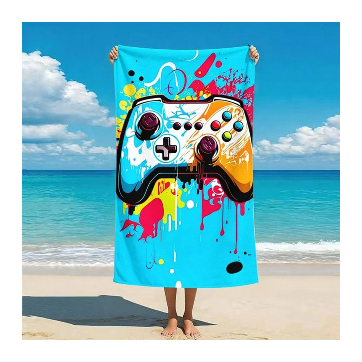 Mikrofaser Strandtuch mit Gaming-Controller-Muster, schnelltrocknend und saugfähig, B: 40 cm, H: 60 cm - Bild 1